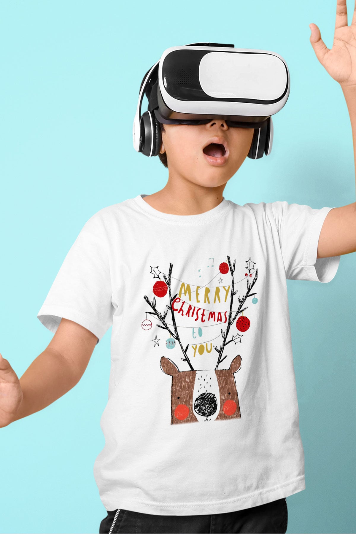 Yılbaşı Baskılı Beyaz Unisex Çocuk Tişört