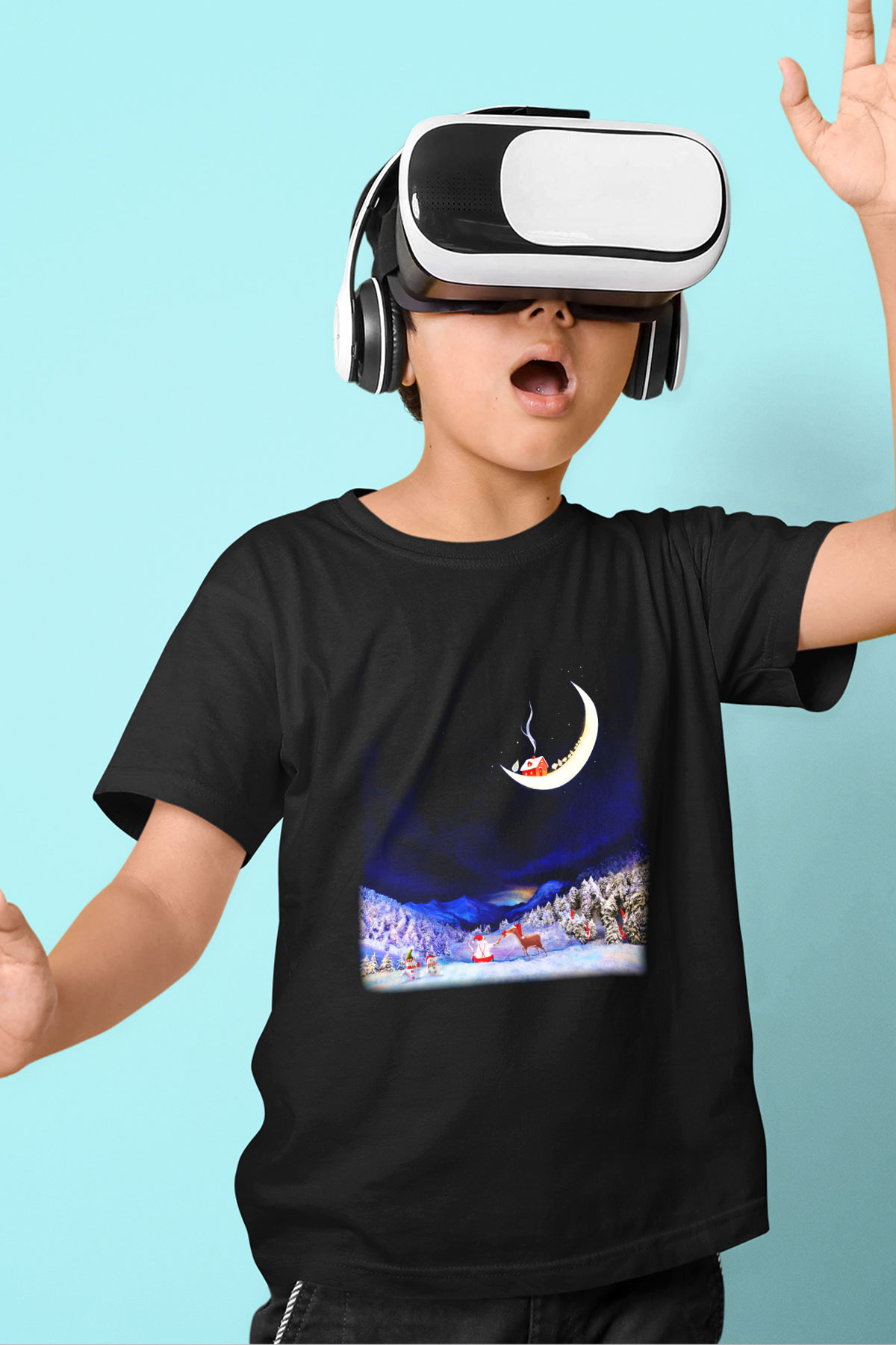 Yılbaşı Baskılı Siyah Unisex Çocuk Tişört