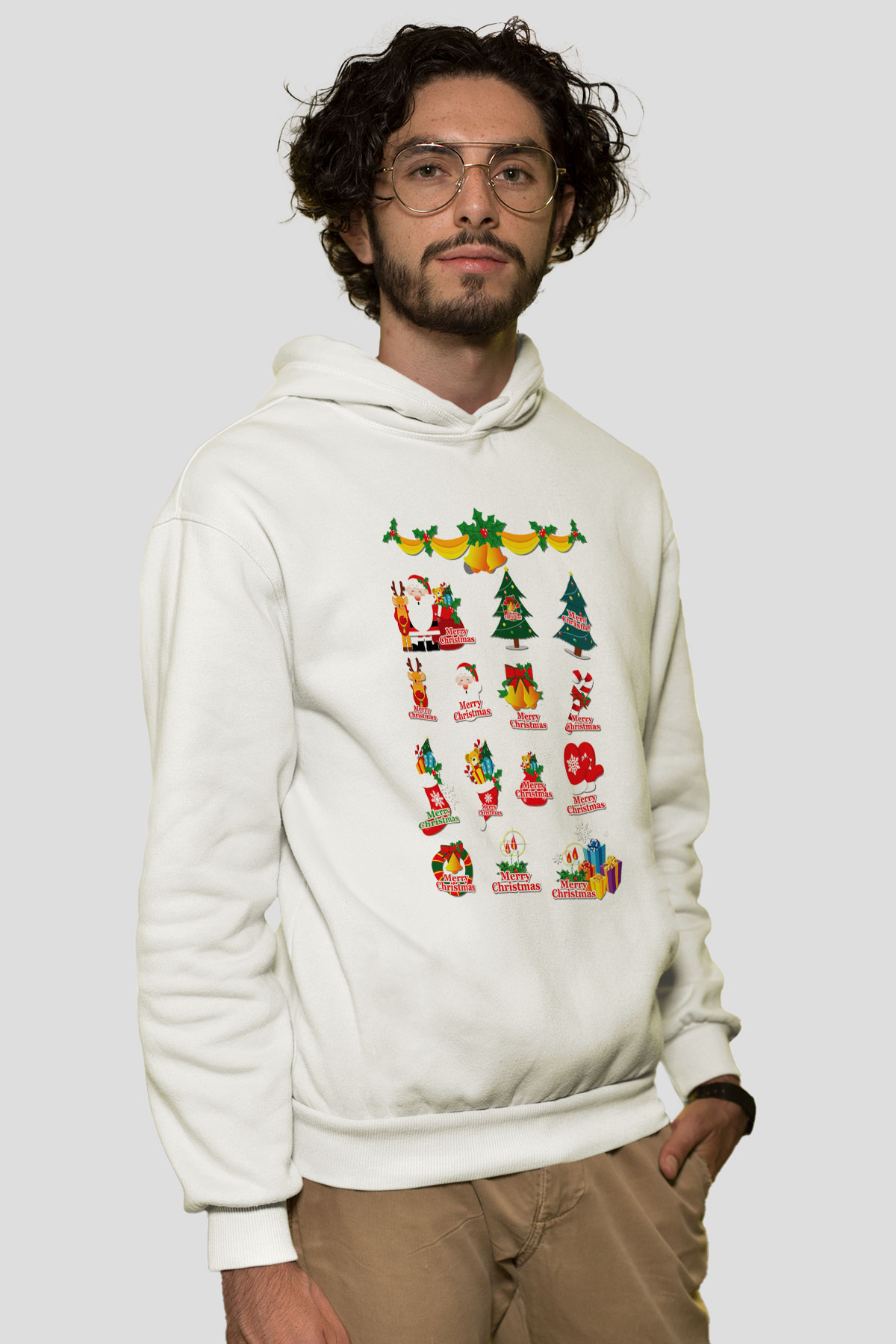 Yılbaşı Beyaz Unisex Kapşonlu Sweatshirt