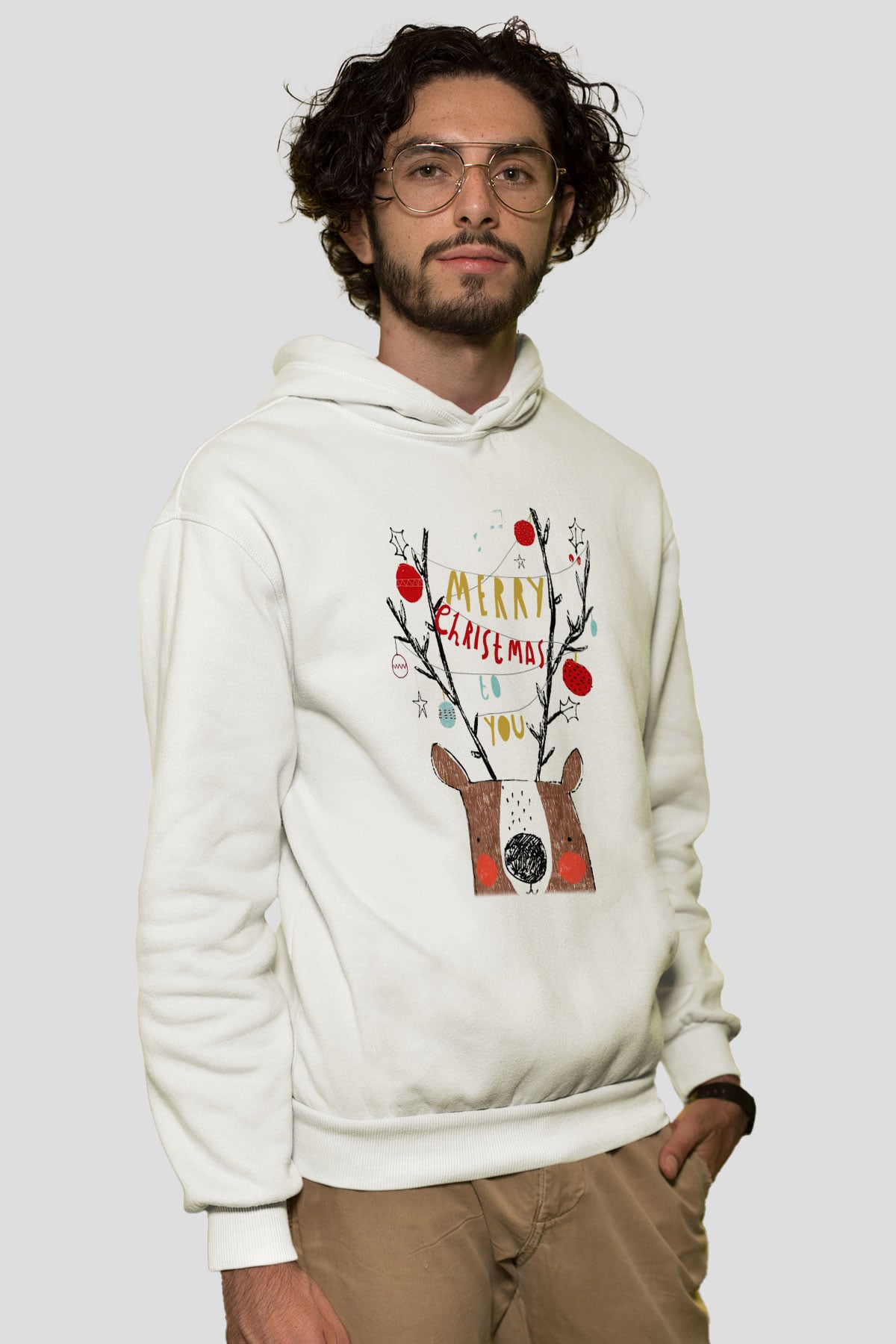Yılbaşı Beyaz Unisex Kapşonlu Sweatshirt