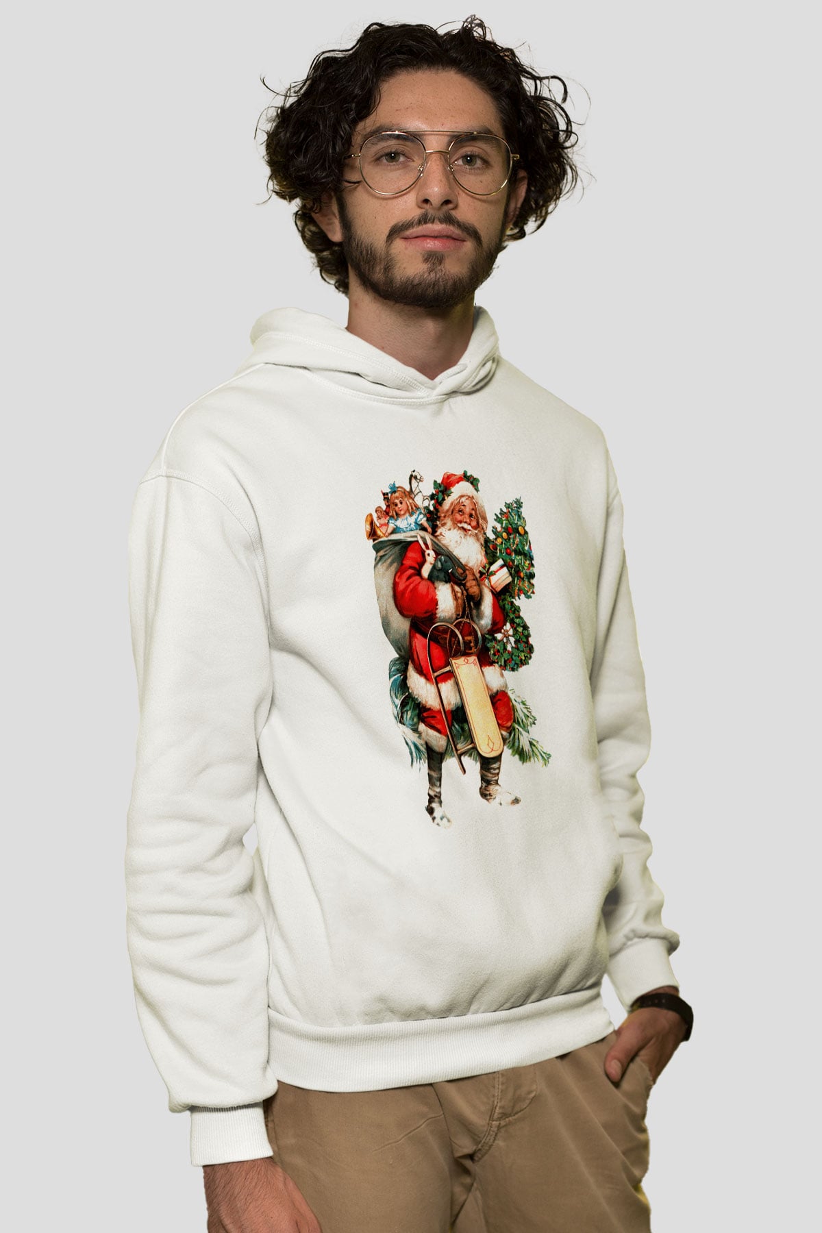Yılbaşı Beyaz Unisex Kapşonlu Sweatshirt