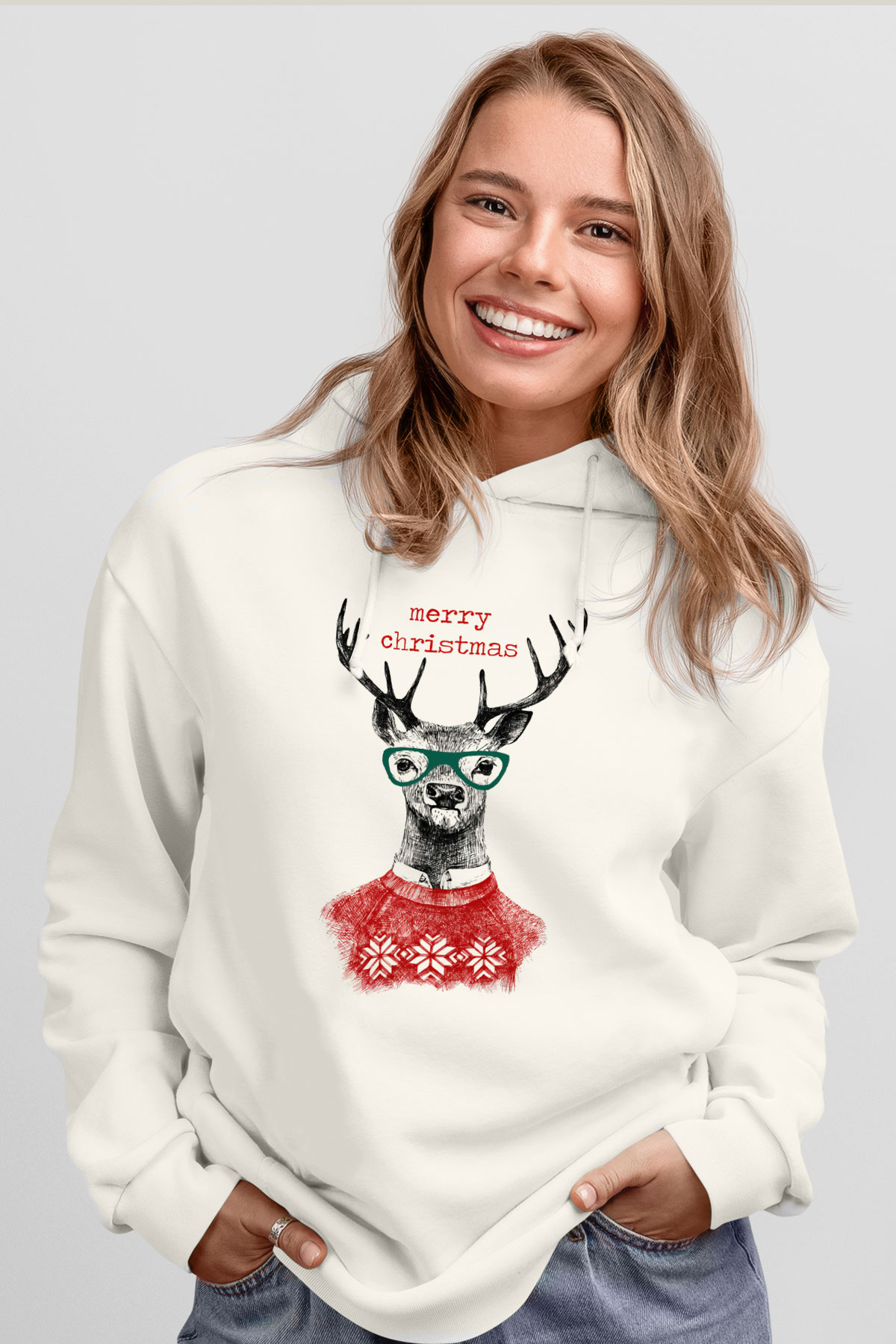 Yılbaşı Beyaz Unisex Kapşonlu Sweatshirt
