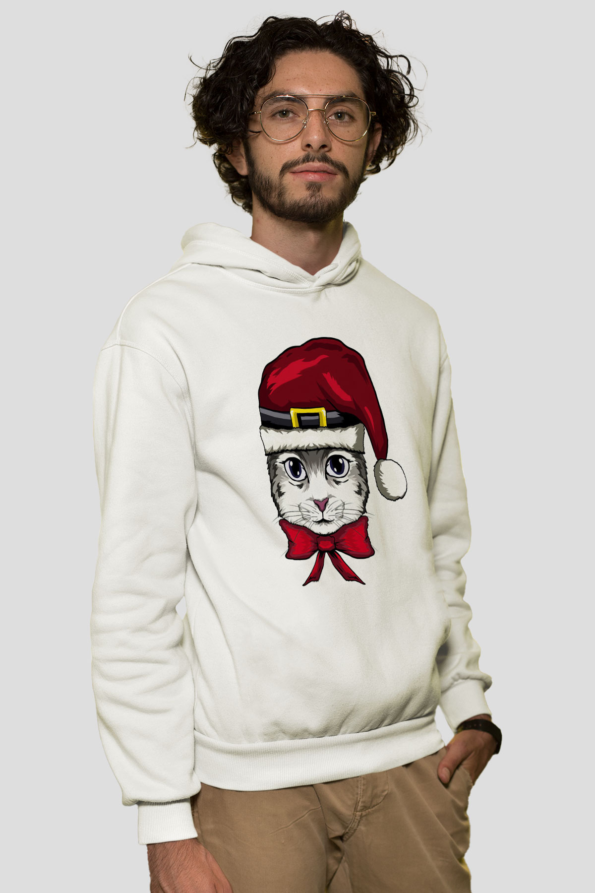 Yılbaşı Beyaz Unisex Kapüşonlu Sweatshirt