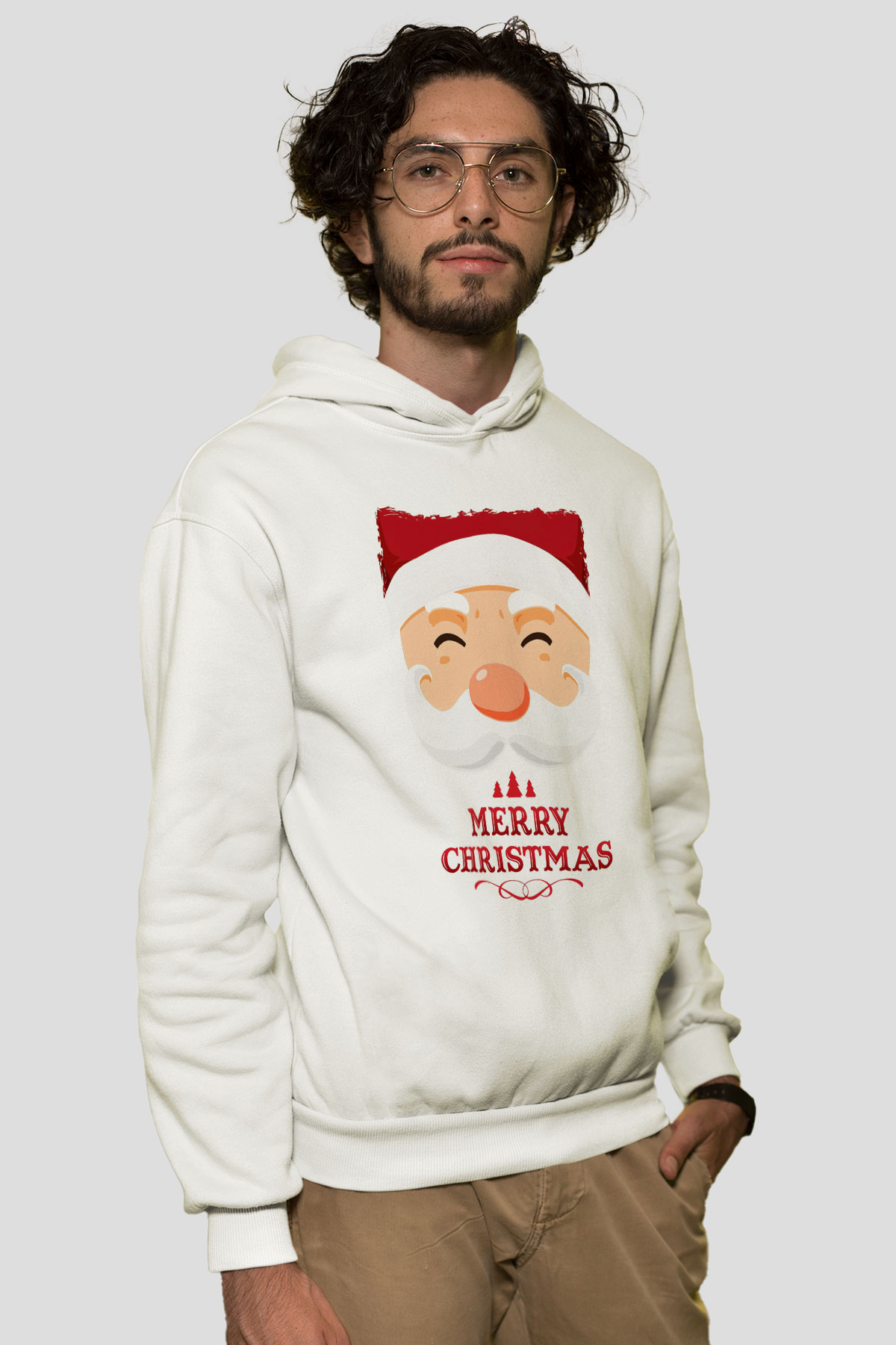 Yılbaşı Beyaz Unisex Kapüşonlu Sweatshirt