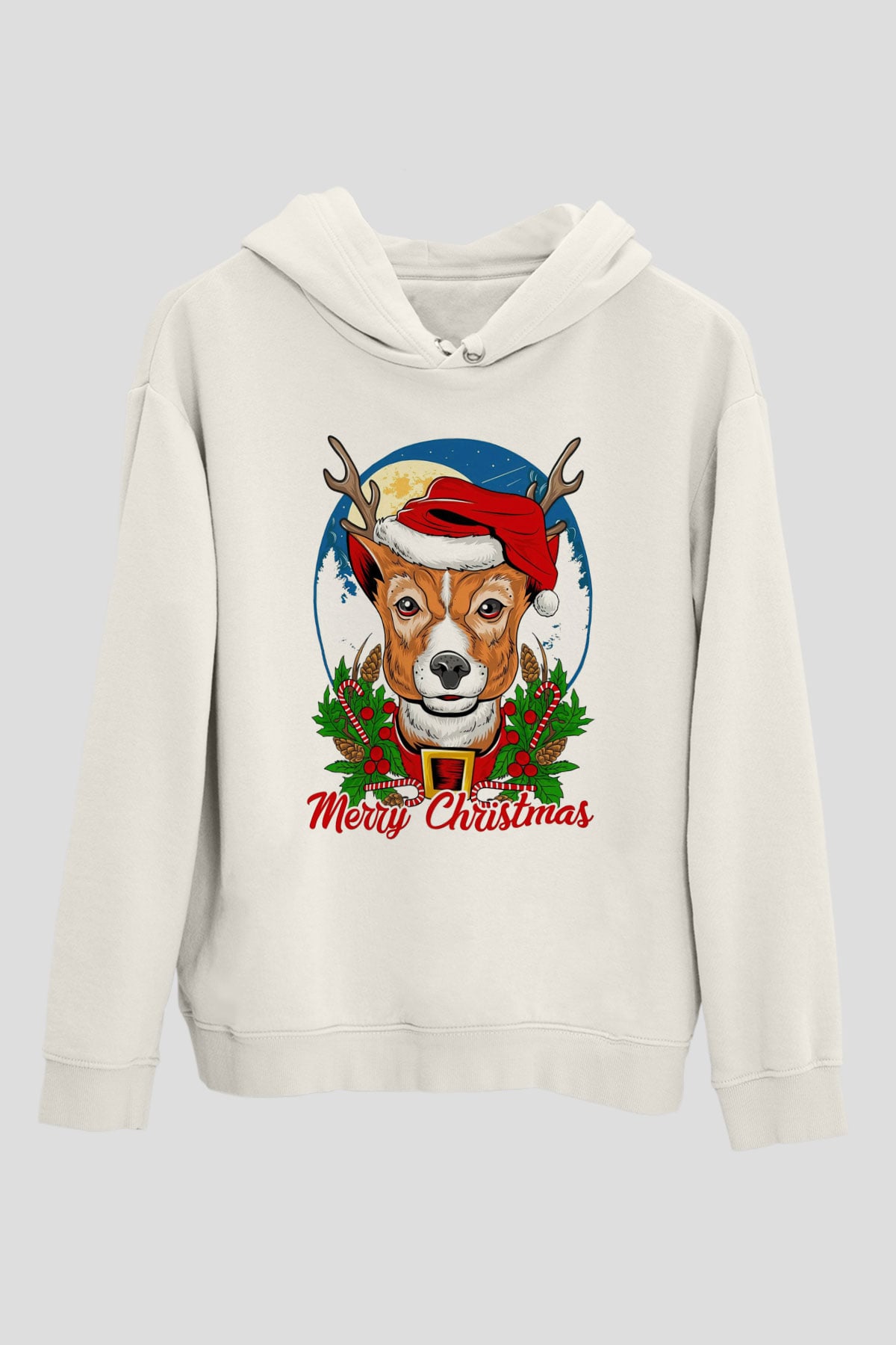 Yılbaşı Beyaz Unisex Kapüşonlu Sweatshirt