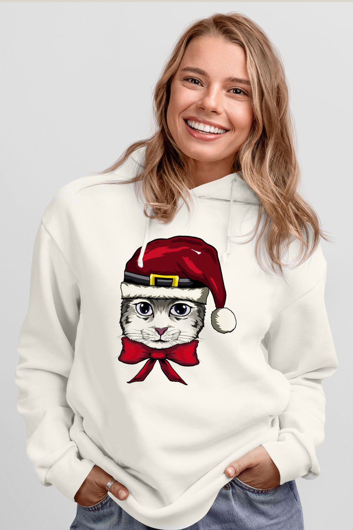 Yılbaşı Beyaz Unisex Kapüşonlu Sweatshirt
