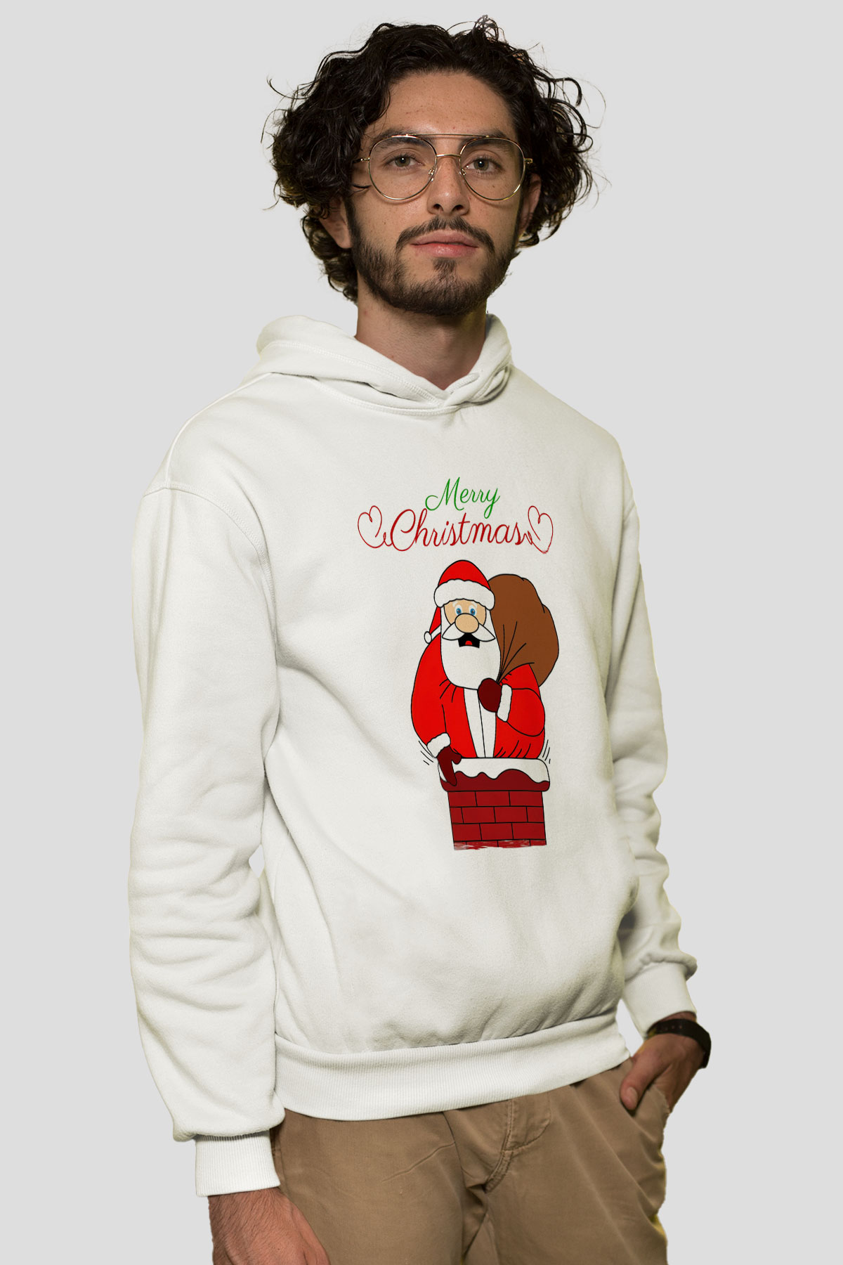 Yılbaşı Beyaz Unisex Kapüşonlu Sweatshirt
