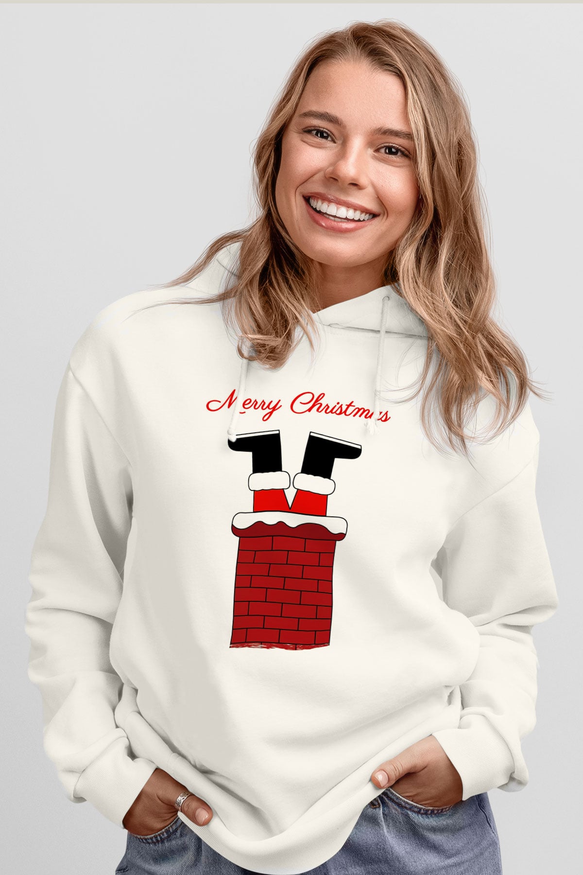 Yılbaşı Beyaz Unisex Kapüşonlu Sweatshirt