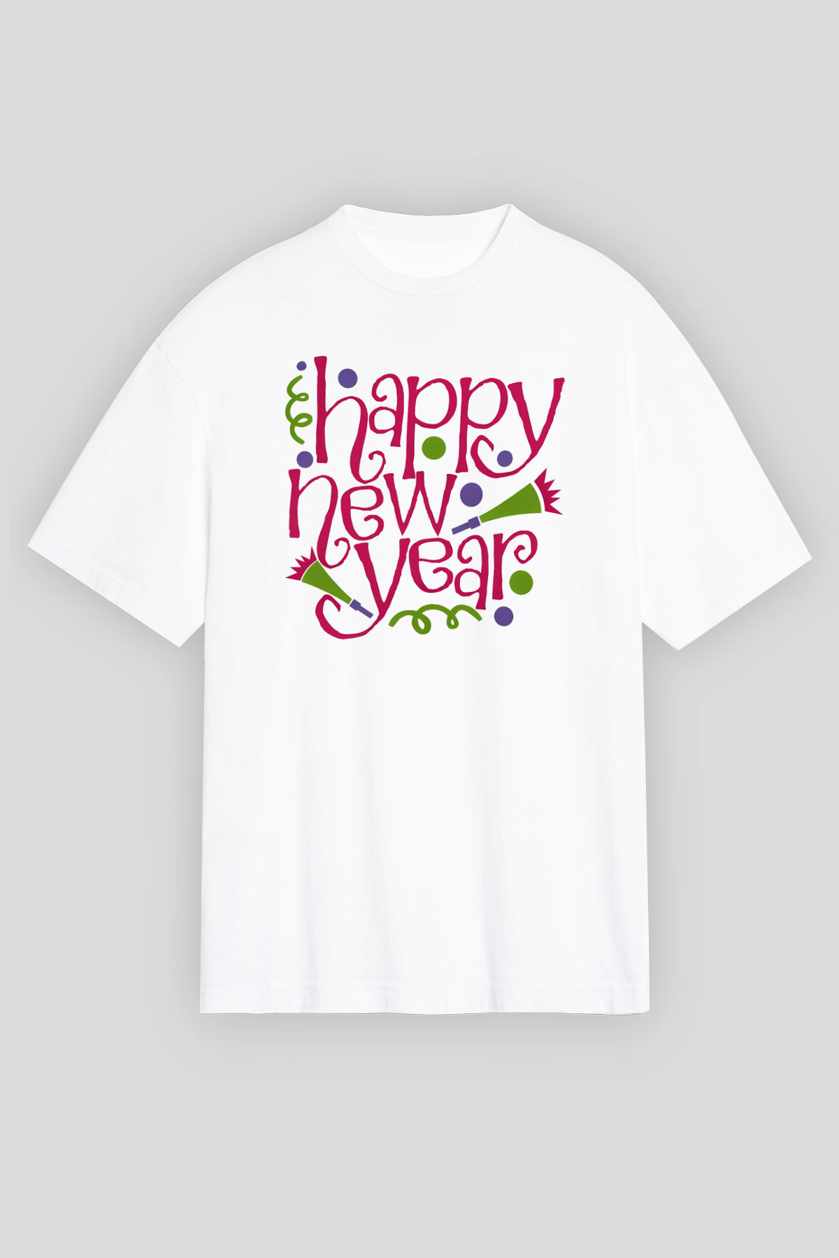 Yılbaşı Beyaz Unisex Oversize Tişört T-Shirt