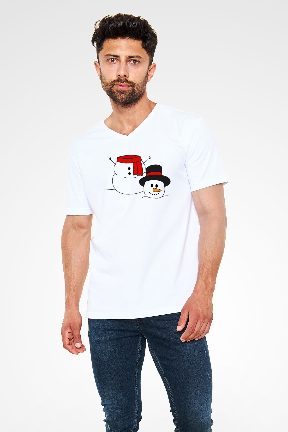 Yılbaşı Beyaz Unisex V Yaka Tişört