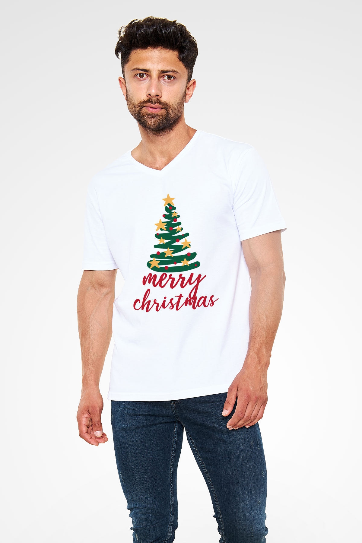 Yılbaşı Beyaz Unisex V Yaka Tişört