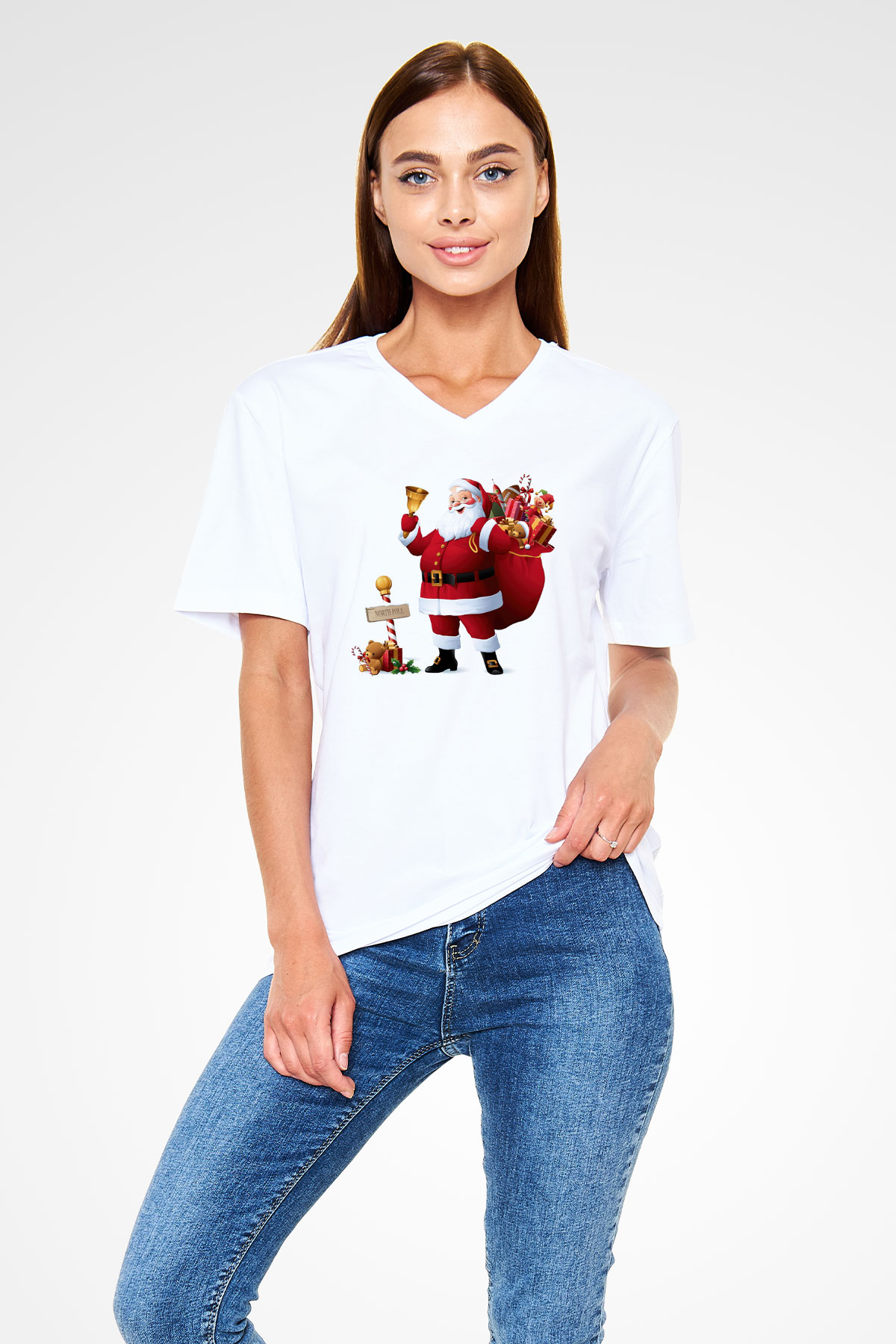 Yılbaşı Beyaz Unisex V Yaka Tişört T-Shirt