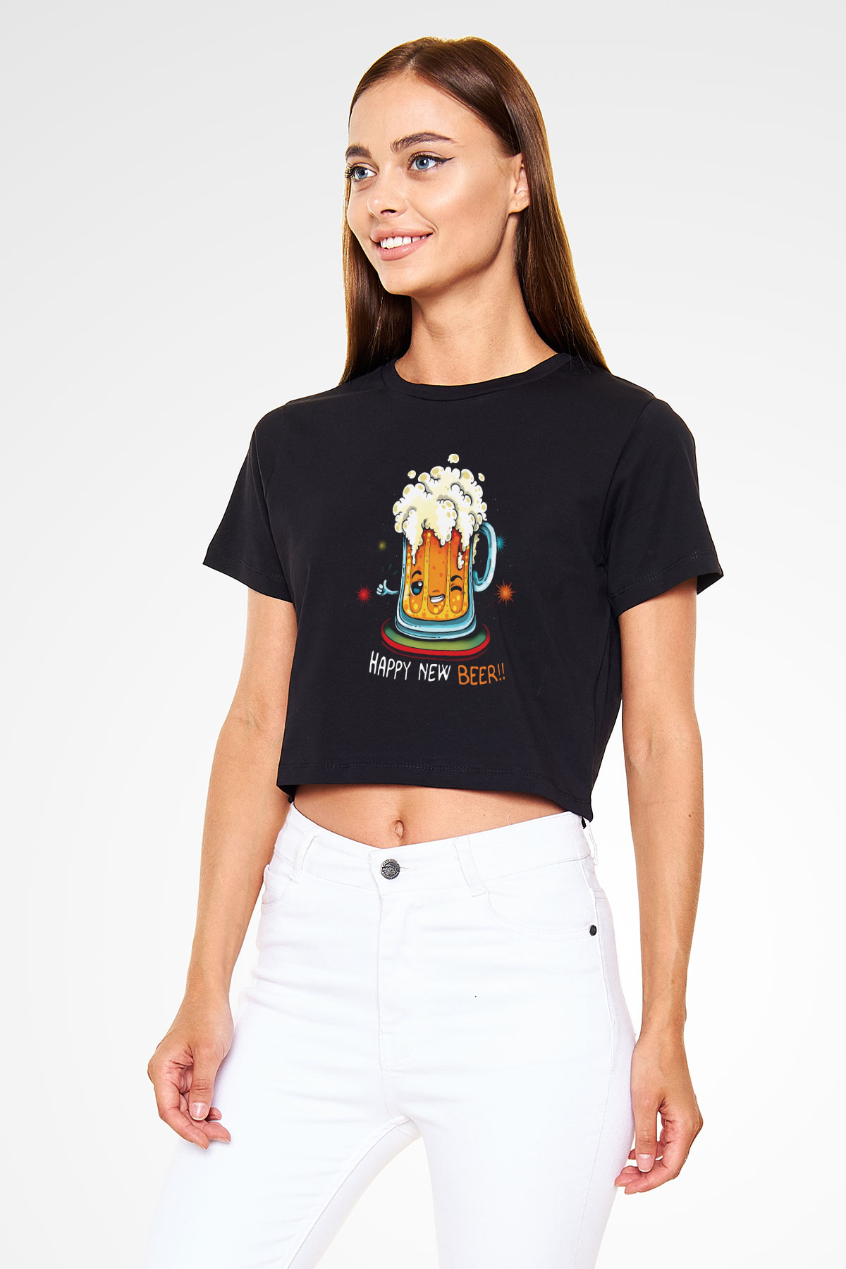 Yılbaşı Siyah  Crop Top Tişört