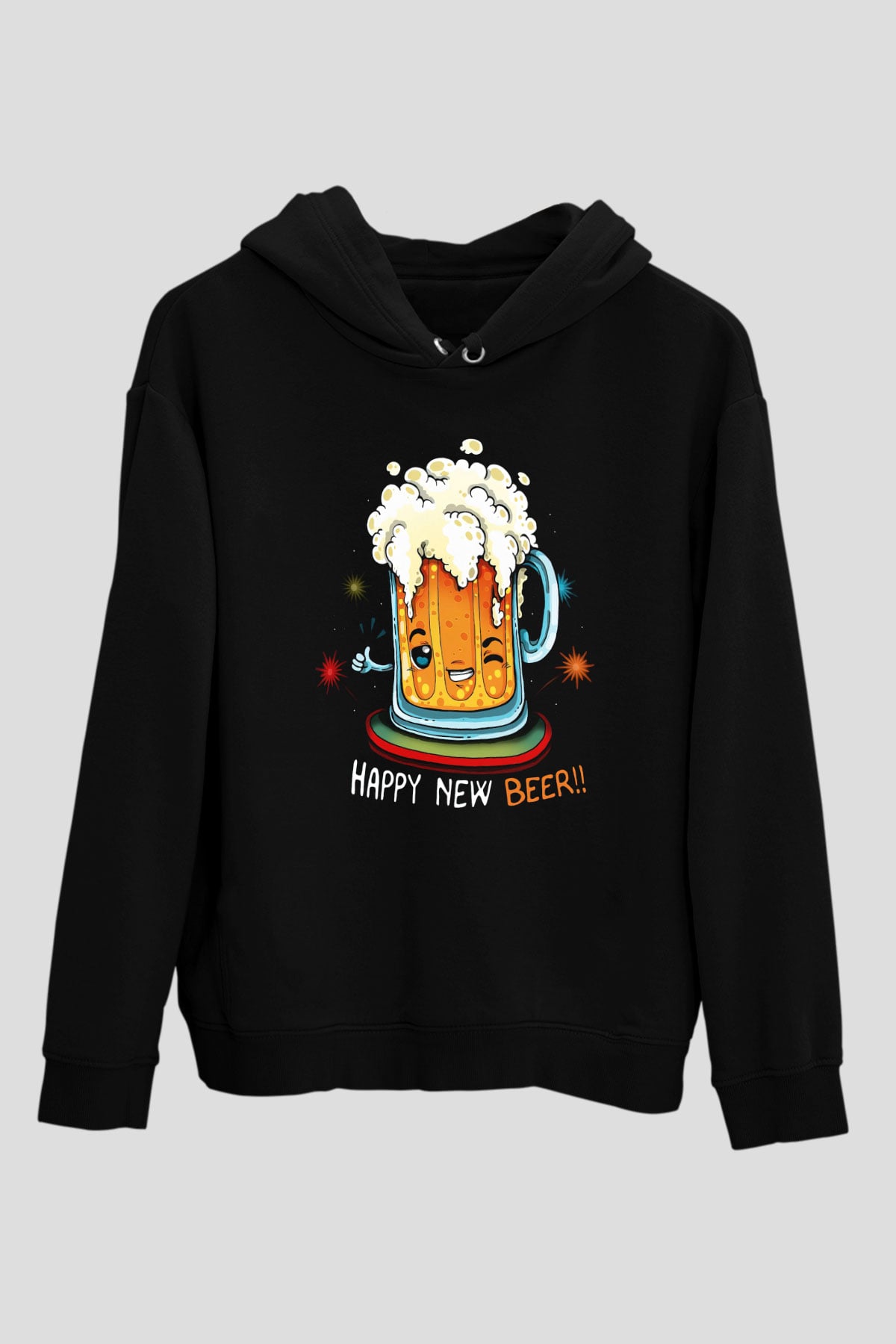Yılbaşı Siyah Unisex Kapüşonlu Sweatshirt
