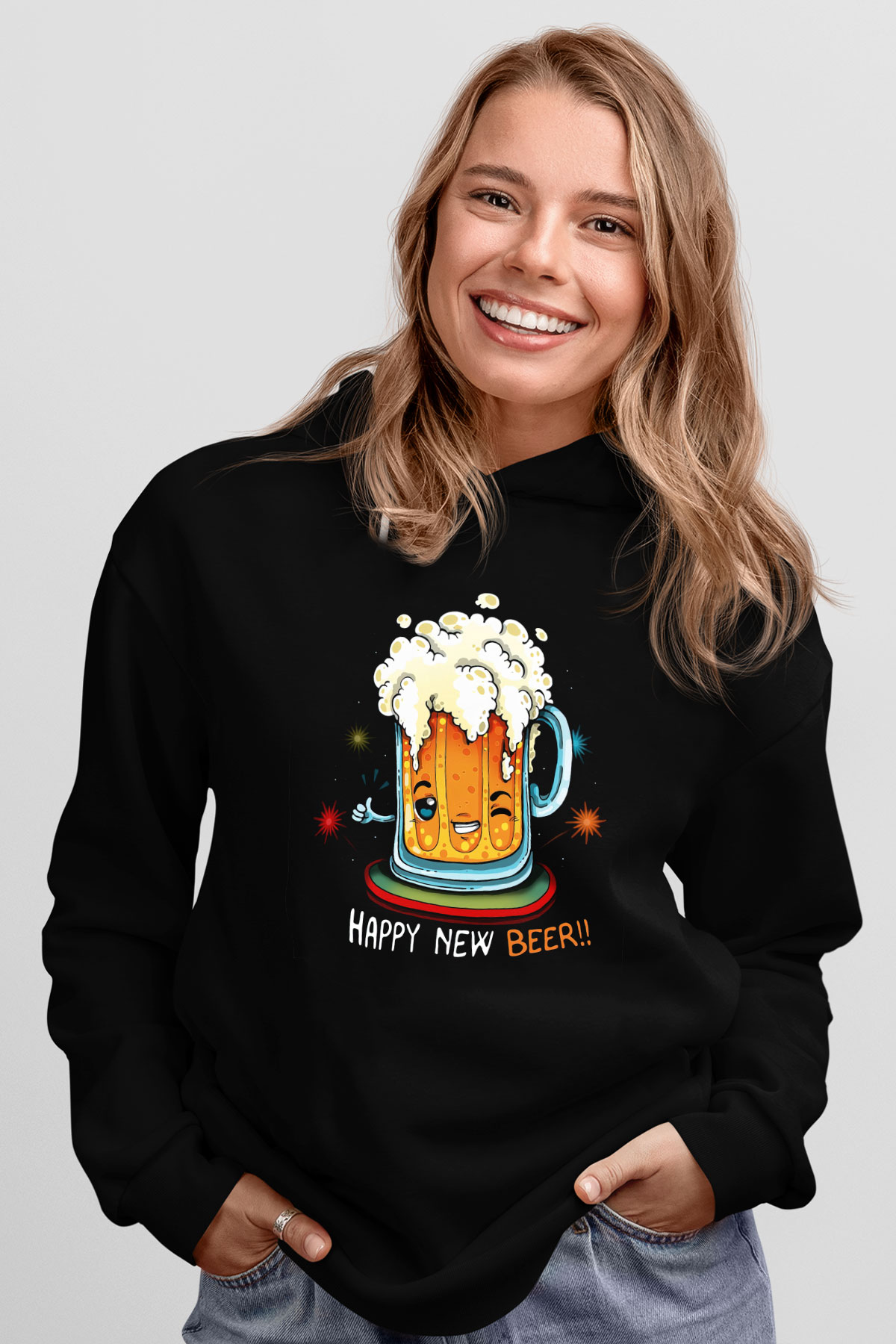 Yılbaşı Siyah Unisex Kapüşonlu Sweatshirt