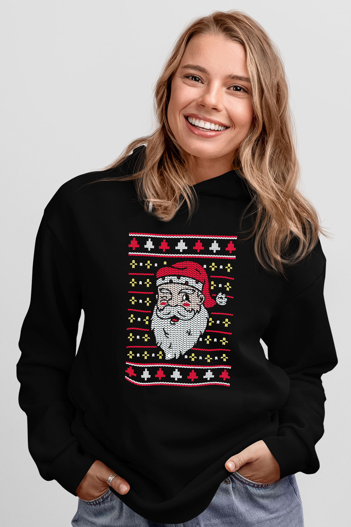 Yılbaşı Siyah Unisex Kapüşonlu Sweatshirt