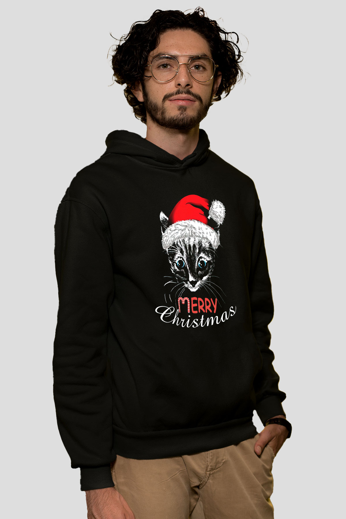 Yılbaşı Siyah Unisex Kapüşonlu Sweatshirt
