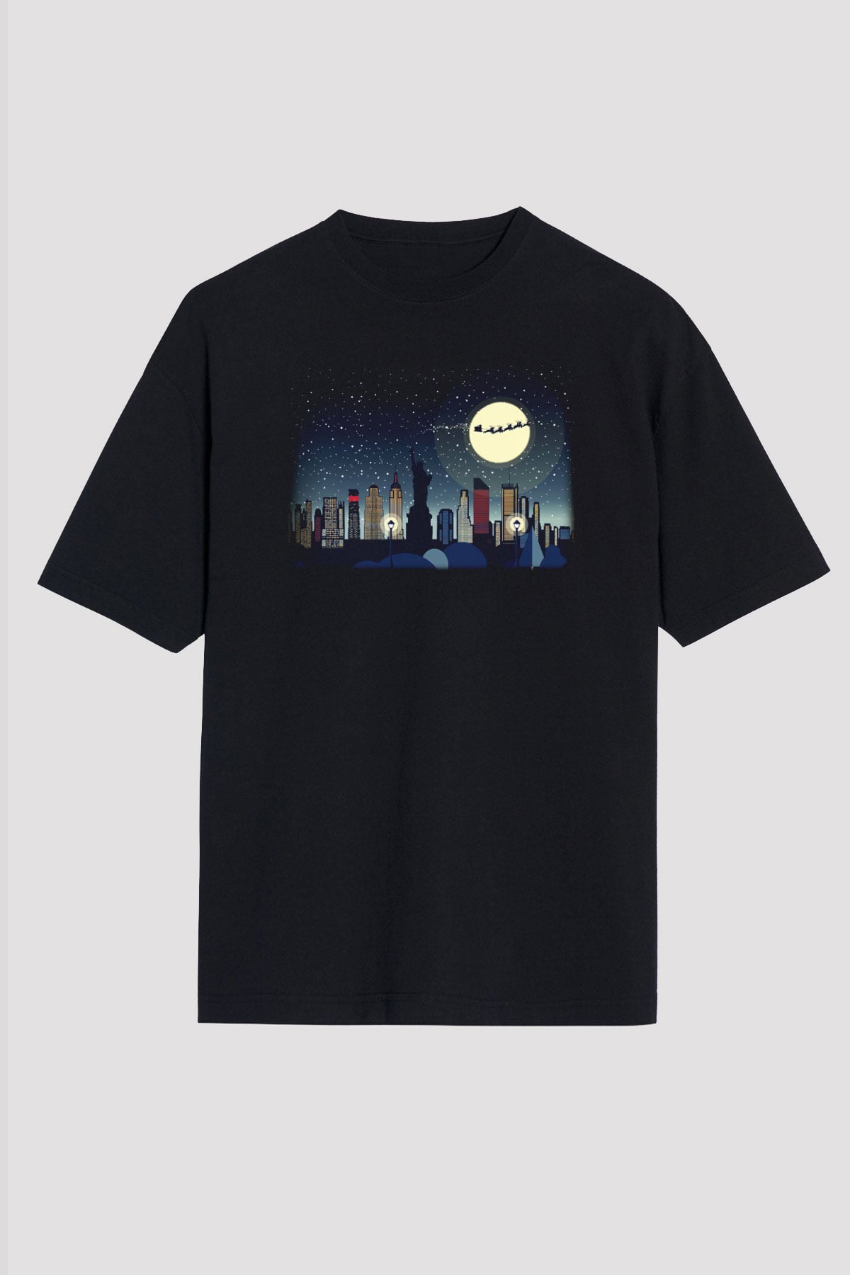Yılbaşı Siyah Unisex Oversize Tişört T-Shirt