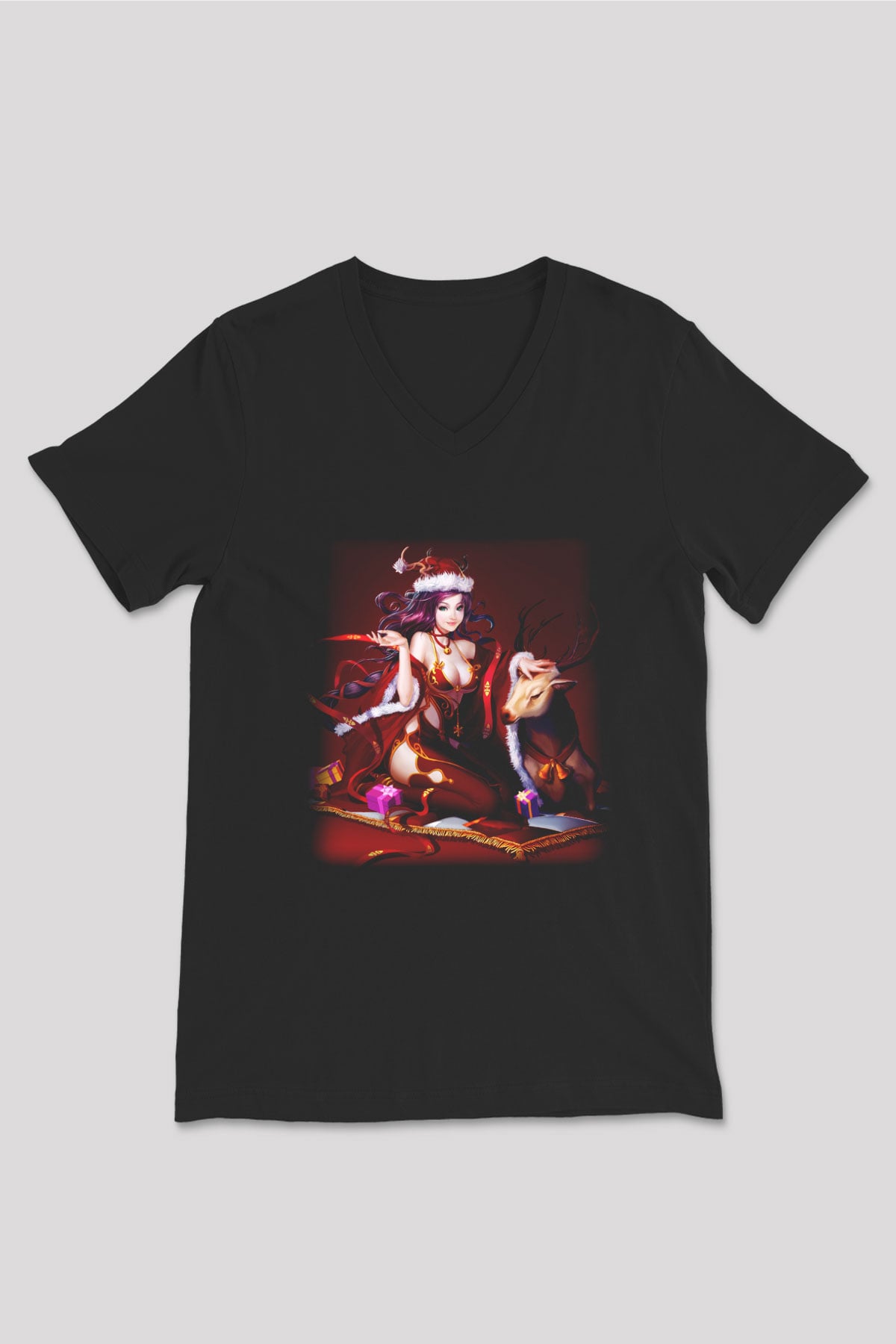 Yılbaşı Siyah Unisex V Yaka Tişört T-Shirt
