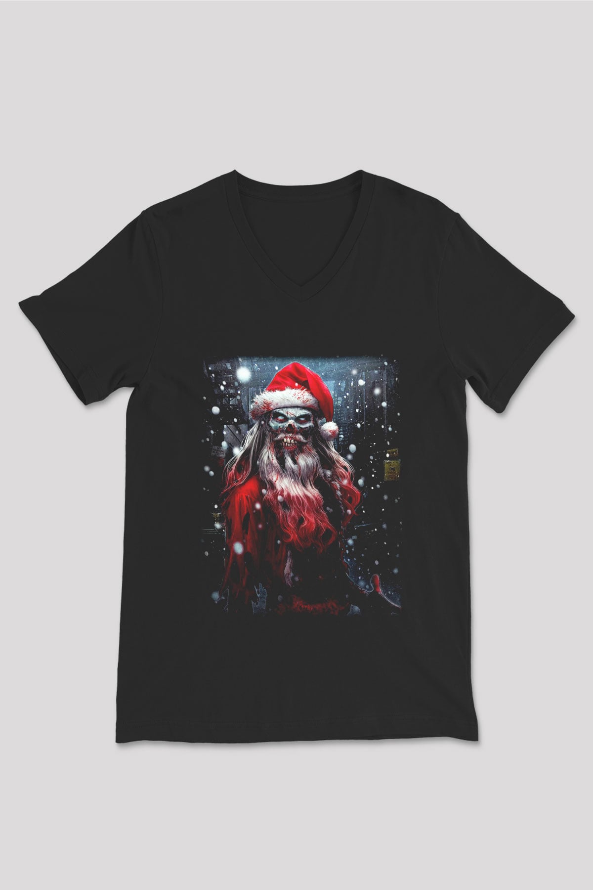 Yılbaşı Siyah Unisex V Yaka Tişört T-Shirt