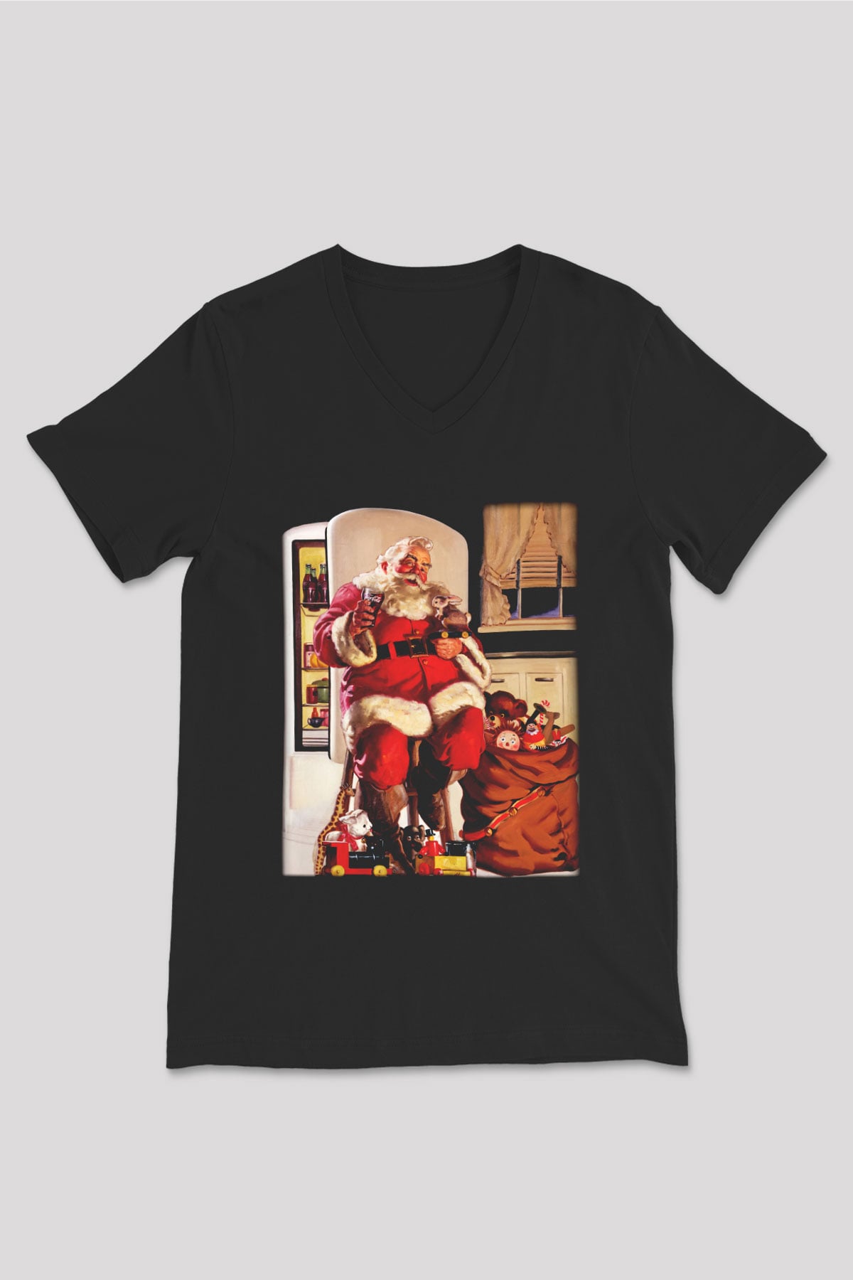 Yılbaşı Siyah Unisex V Yaka Tişört T-Shirt