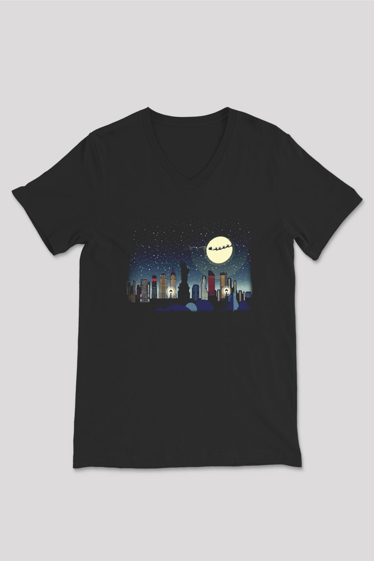 Yılbaşı Siyah Unisex V Yaka Tişört T-Shirt