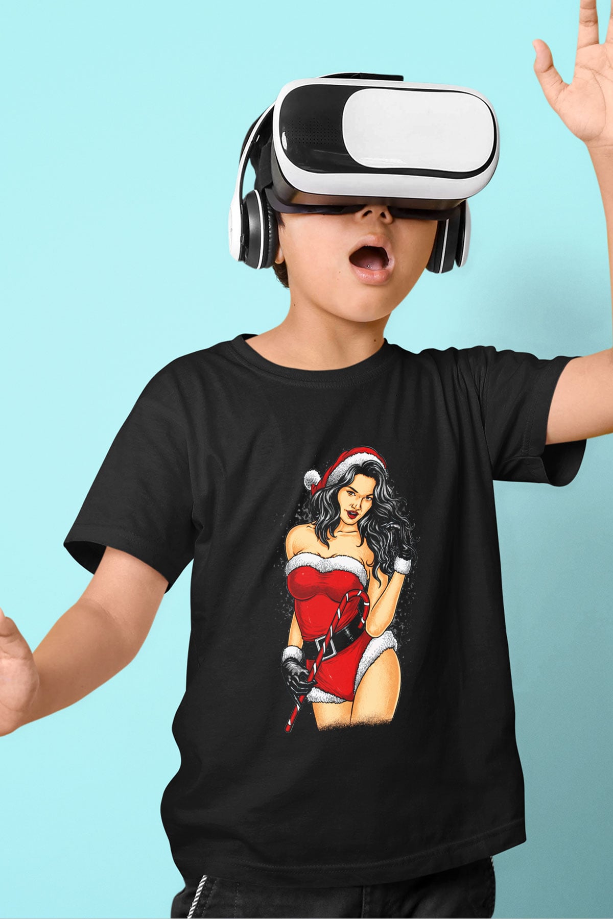 Yılbaşı Yeni Yıl Baskılı Siyah Unisex Çocuk Tişört