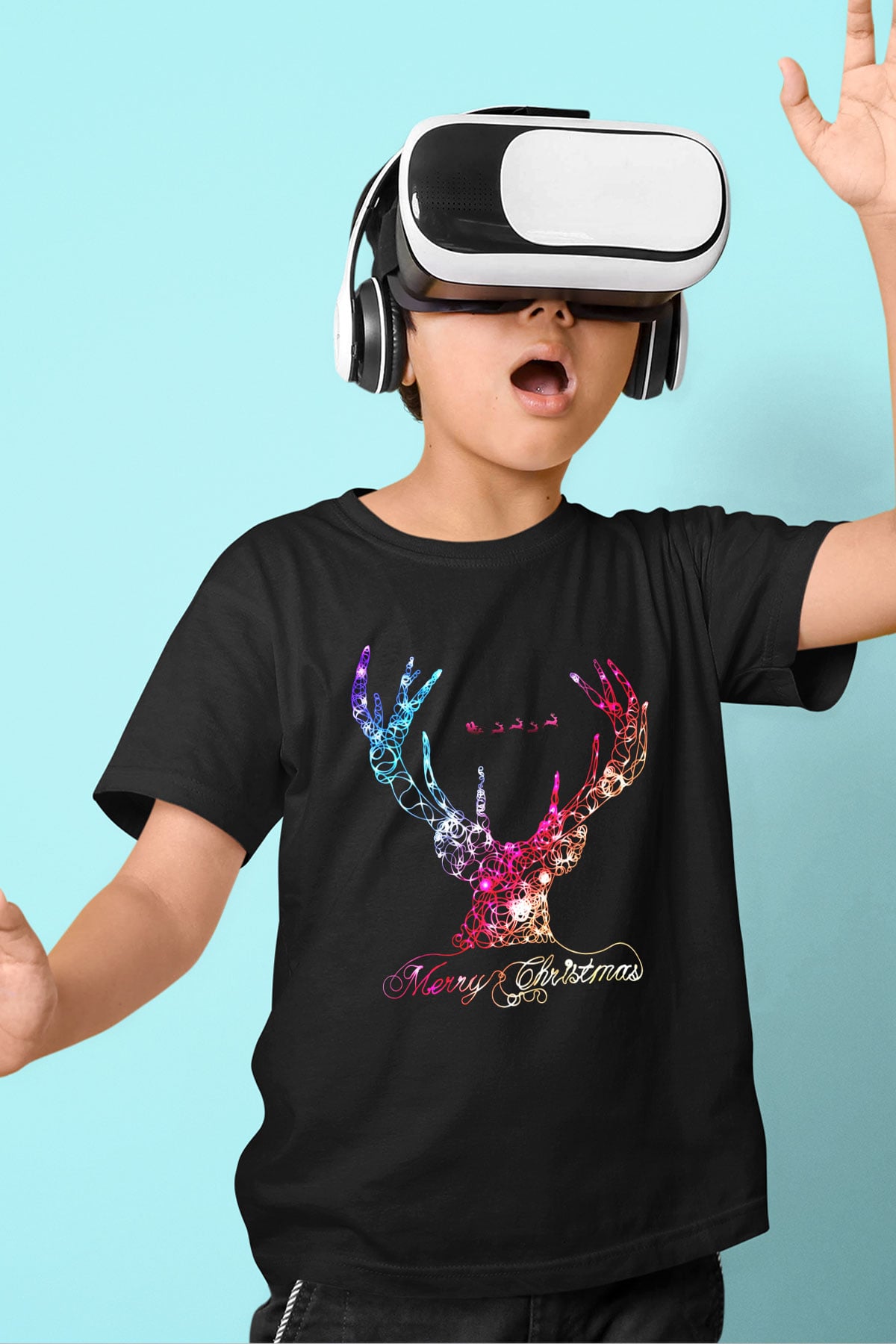 Yılbaşı Yeni Yıl Christmas Baskılı Siyah Unisex Çocuk Tişört