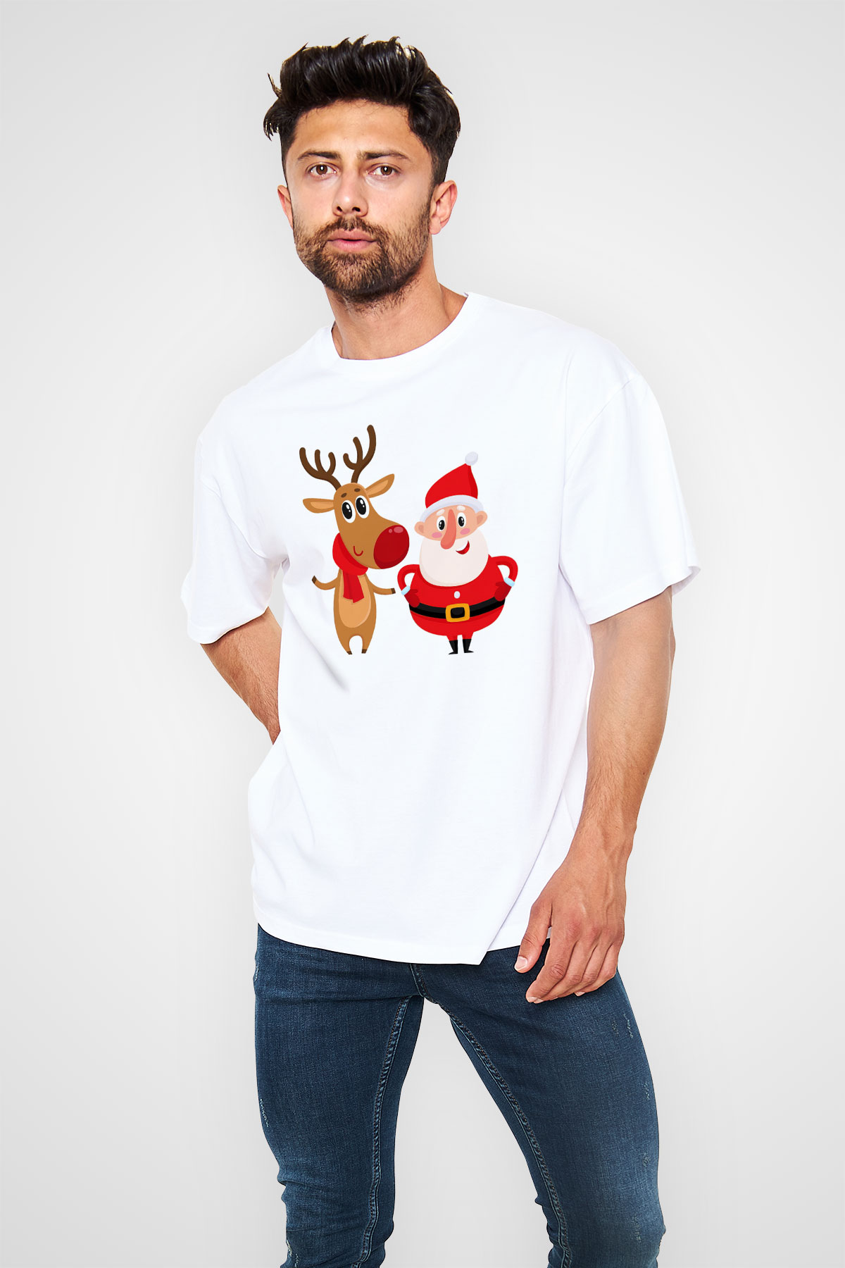 Yılbaşı Yeni Yıl Christmas Beyaz Unisex Oversize Tişört T-Shirt