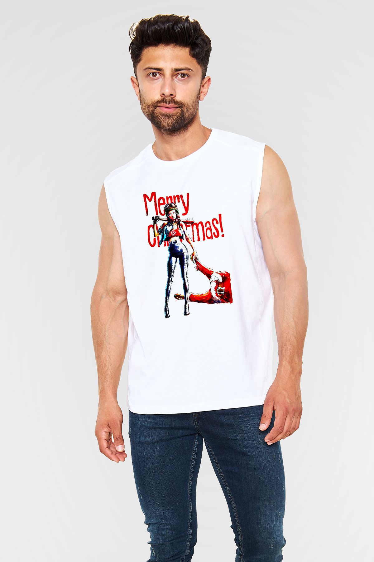 Yılbaşı Yeni Yıl Christmas Beyaz Unisex Kolsuz Tişört