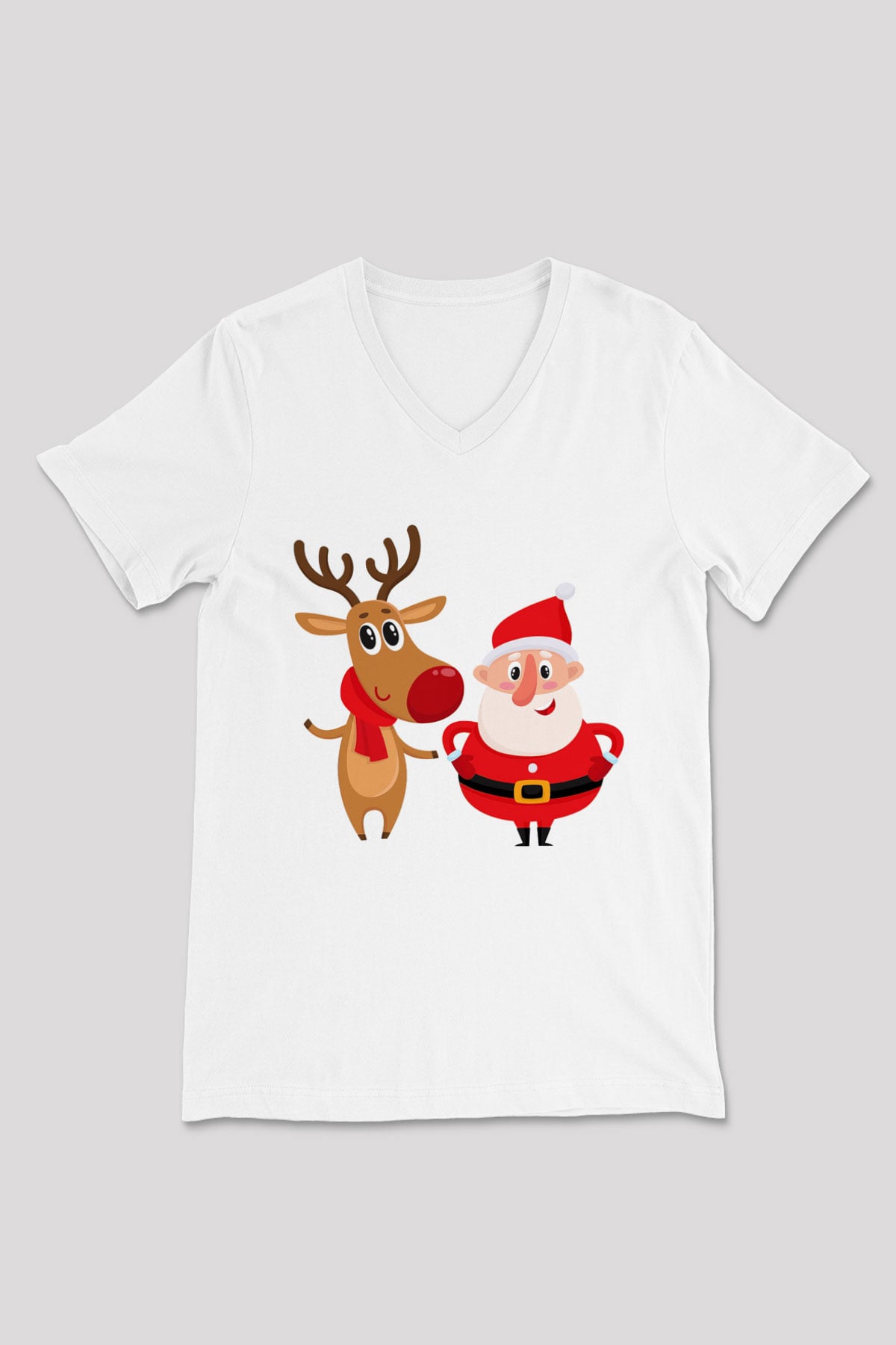 Yılbaşı Yeni Yıl Christmas Beyaz Unisex V Yaka Tişört T-Shirt