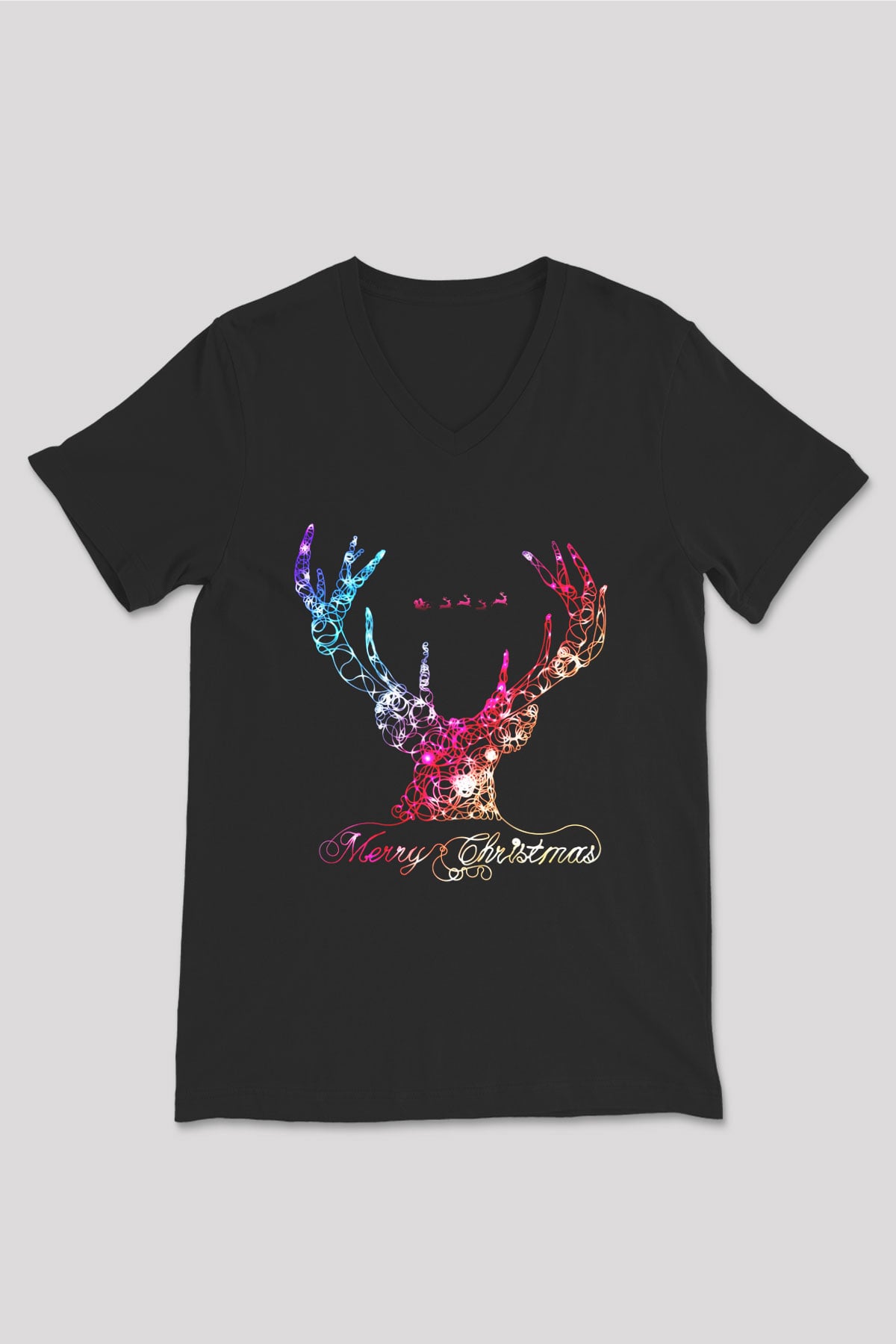 Yılbaşı Yeni Yıl Christmas Siyah Unisex V Yaka Tişört T-Shirt