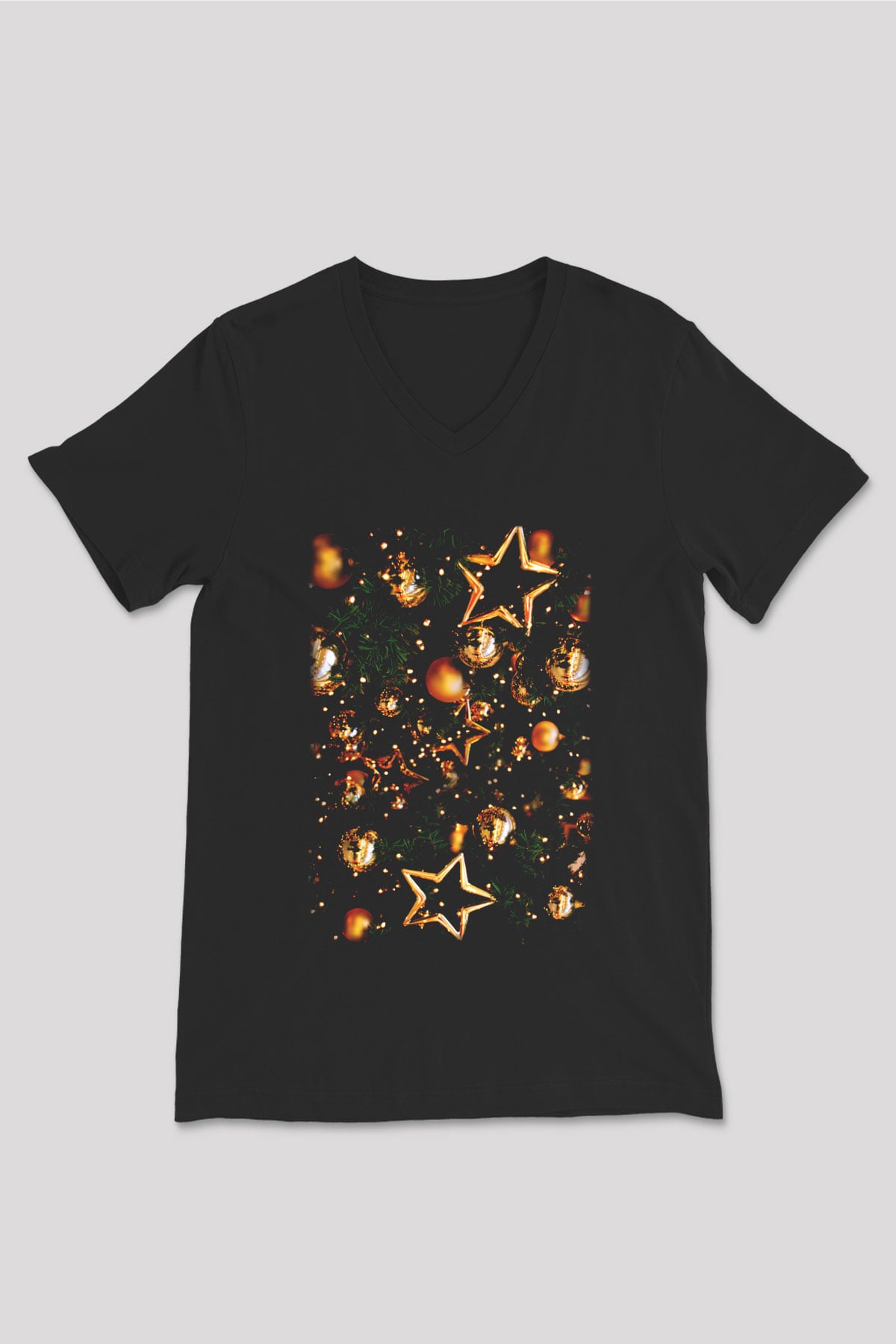 Yılbaşı Yeni Yıl Siyah Unisex V Yaka Tişört T-Shirt