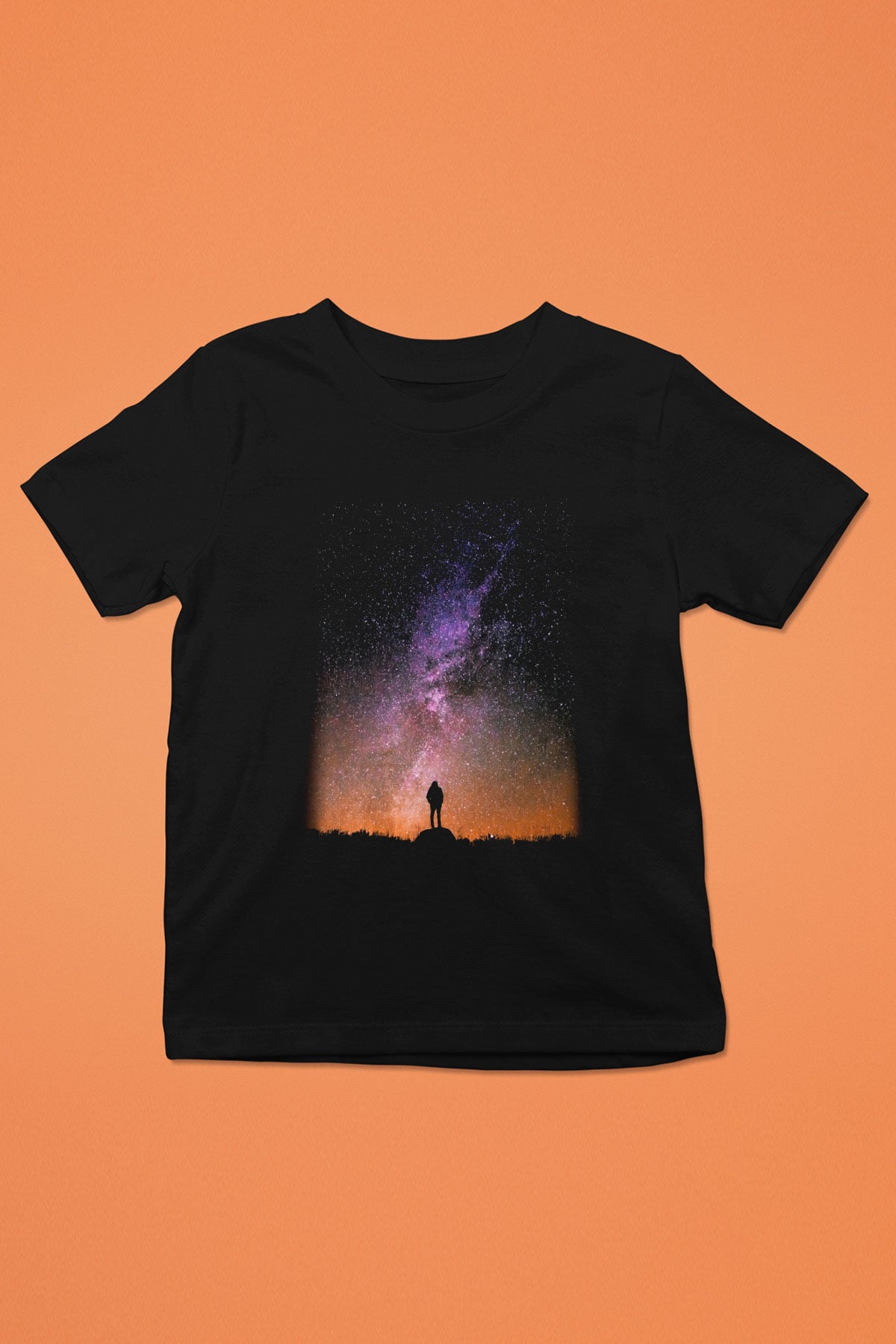 Yıldız Baskılı Siyah Unisex Çocuk Tişört