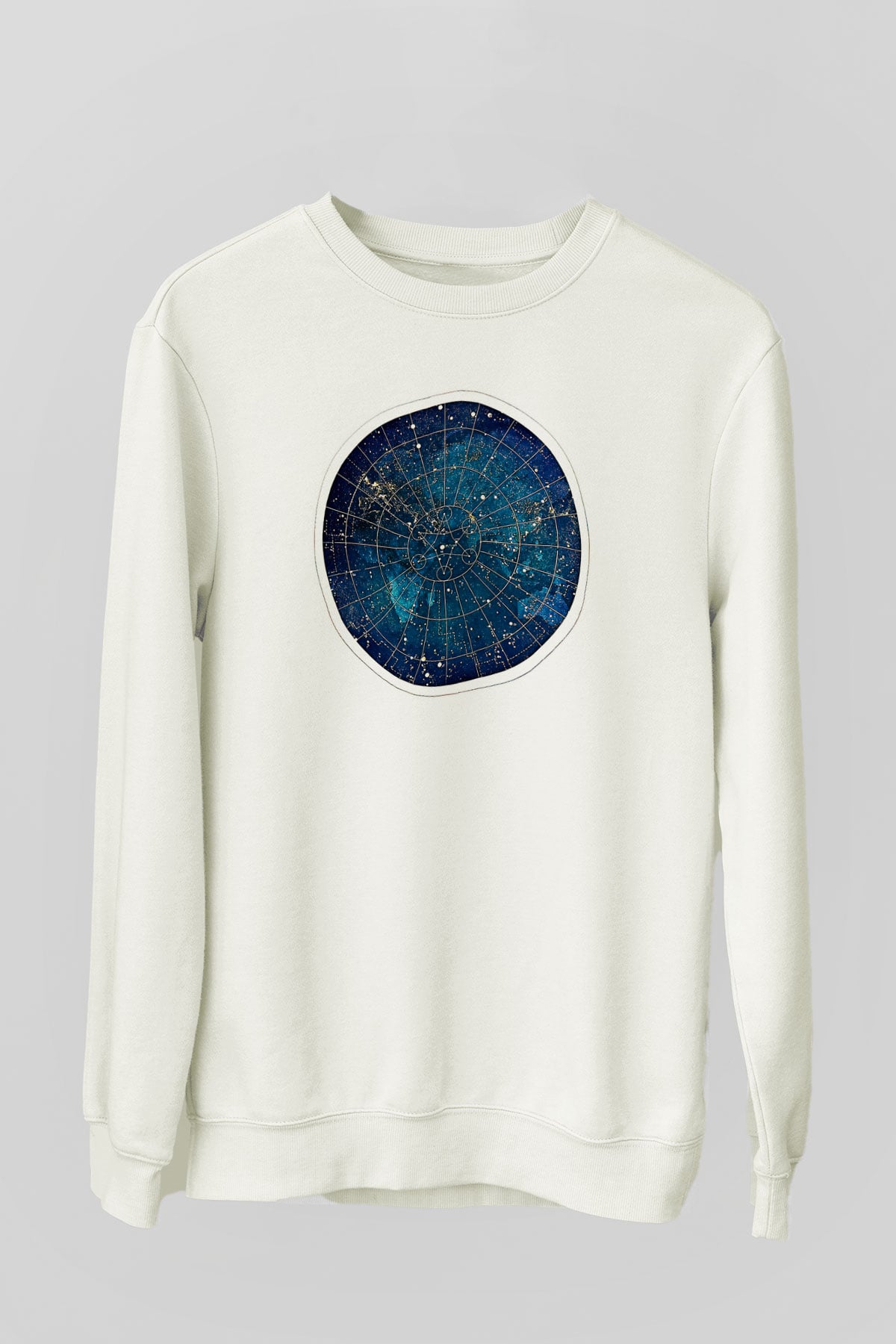 Yıldız Haritaları Baskılı Beyaz Unisex Sweatshirt
