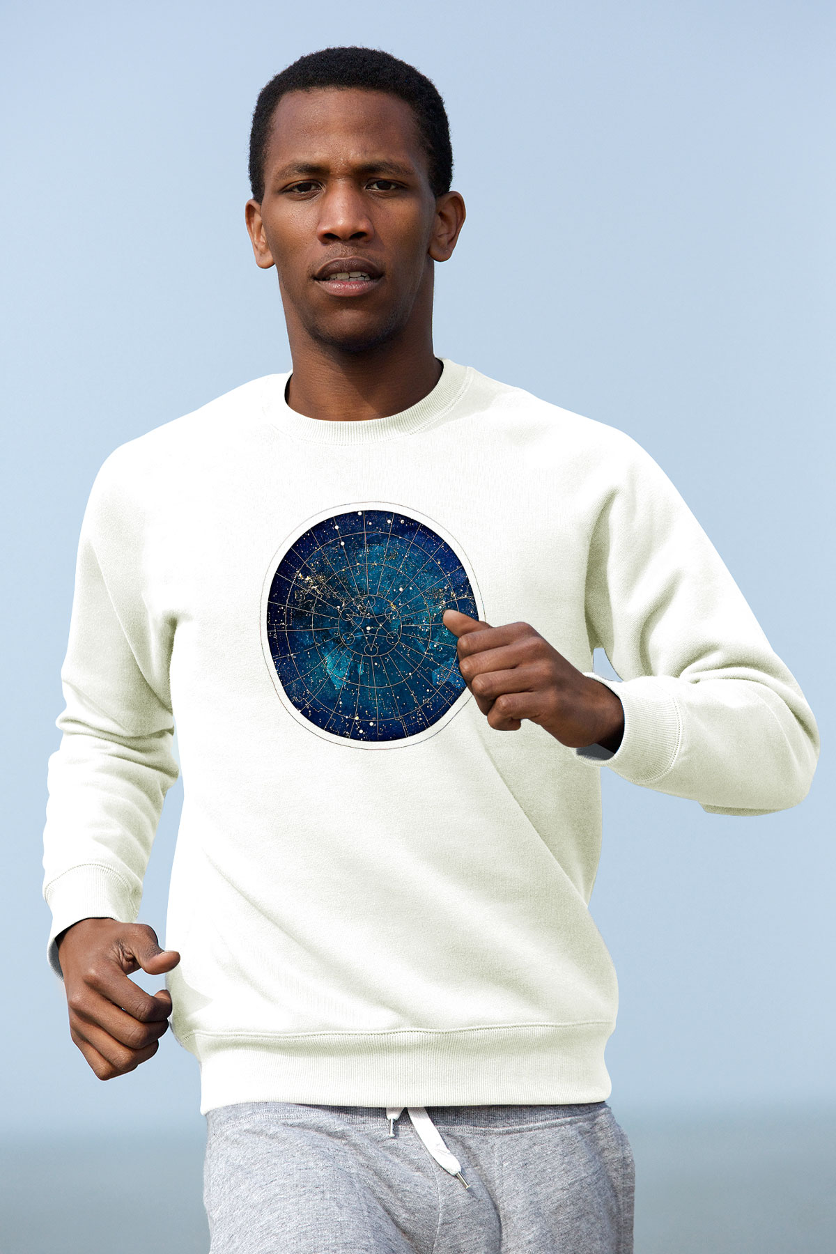 Yıldız Haritaları Baskılı Beyaz Unisex Sweatshirt