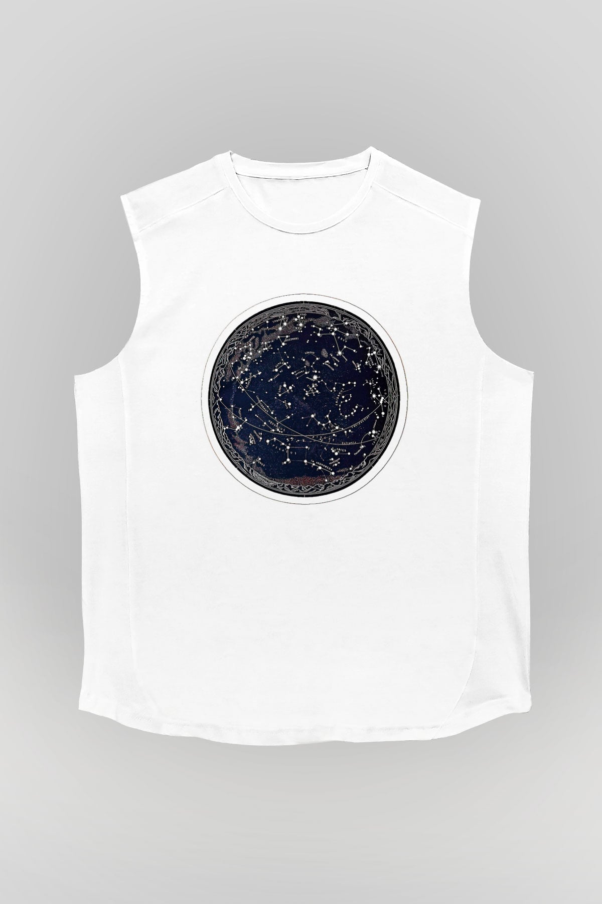 Yıldız Haritaları Baskılı Beyaz Unisex Kolsuz Tişört - Tshirt