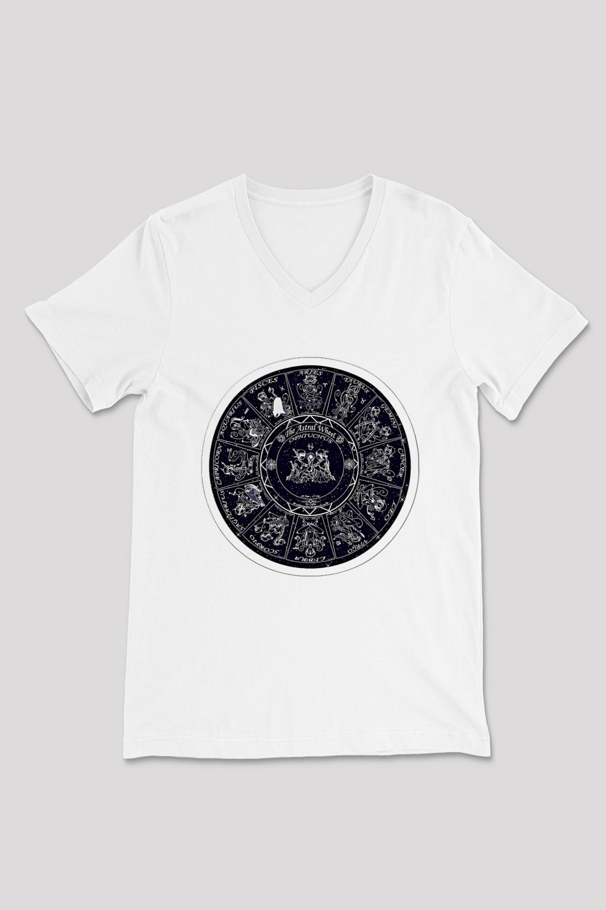 Yıldız Haritaları Baskılı Beyaz Unisex V Yaka Tişört - Tshirt