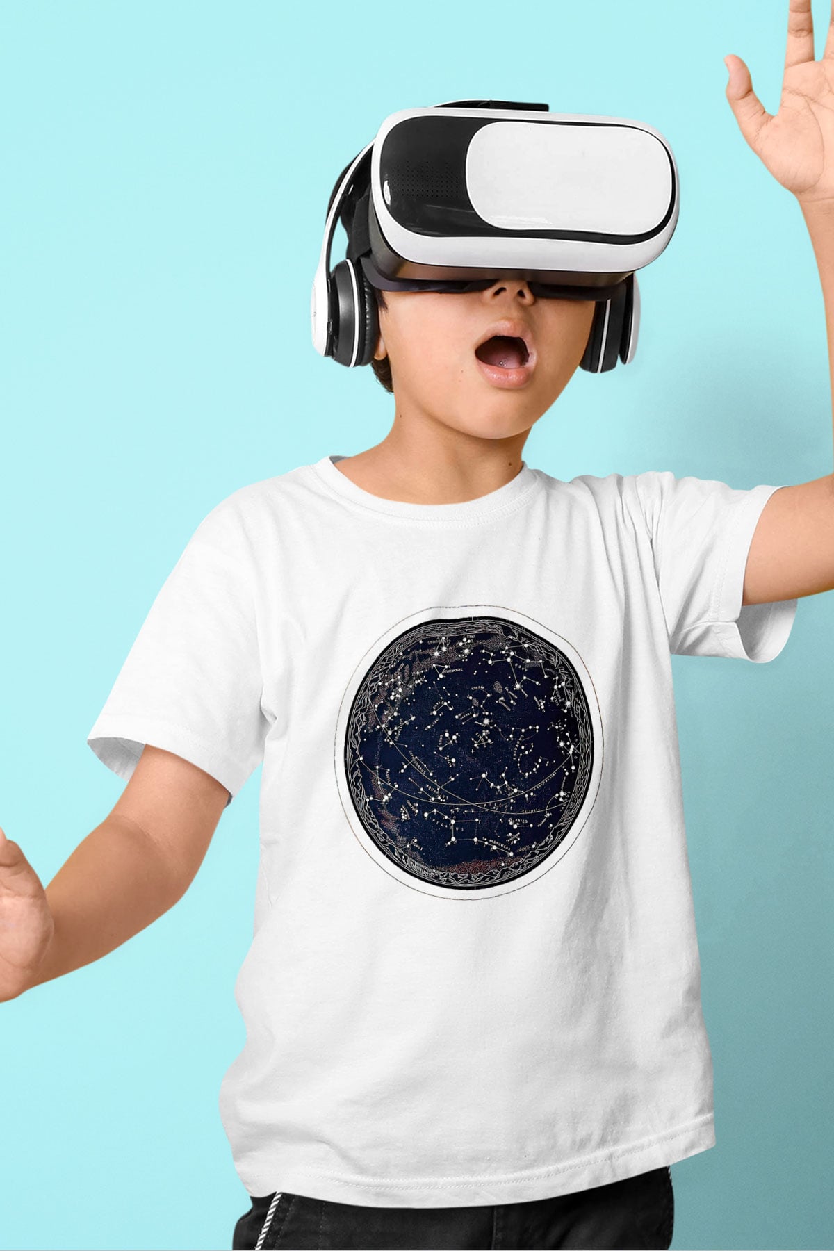 Yıldız Haritaları Baskılı Beyaz Unisex Beyaz Çocuk Tişört - Tshirt