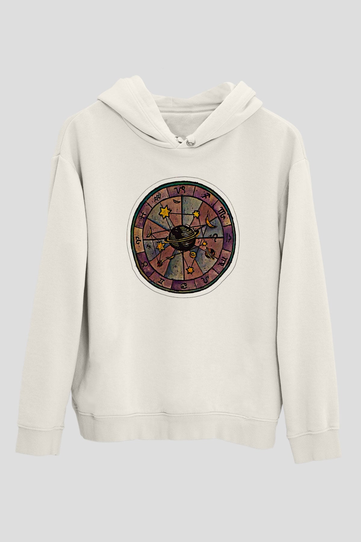Yıldız Haritaları Baskılı Beyaz Unisex Hoodie
