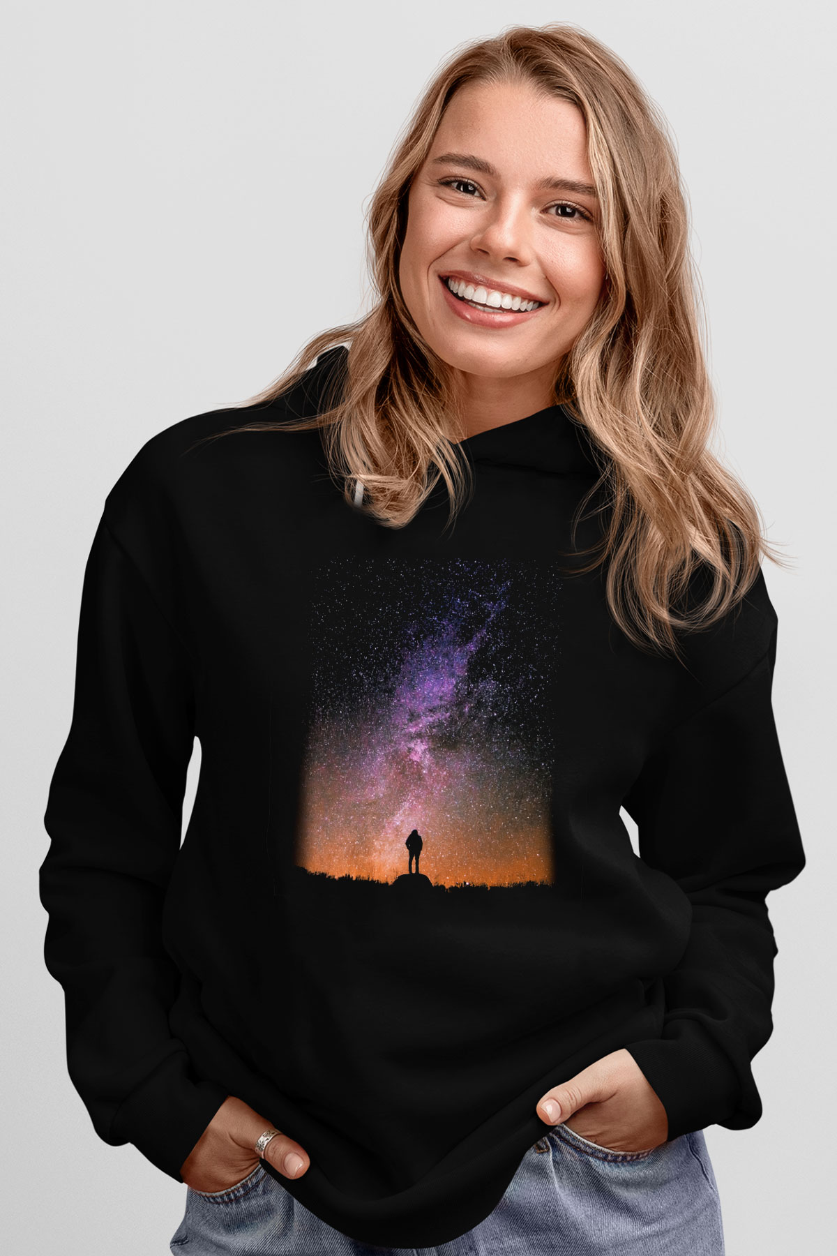 Yıldız Siyah Unisex Kapüşonlu Sweatshirt