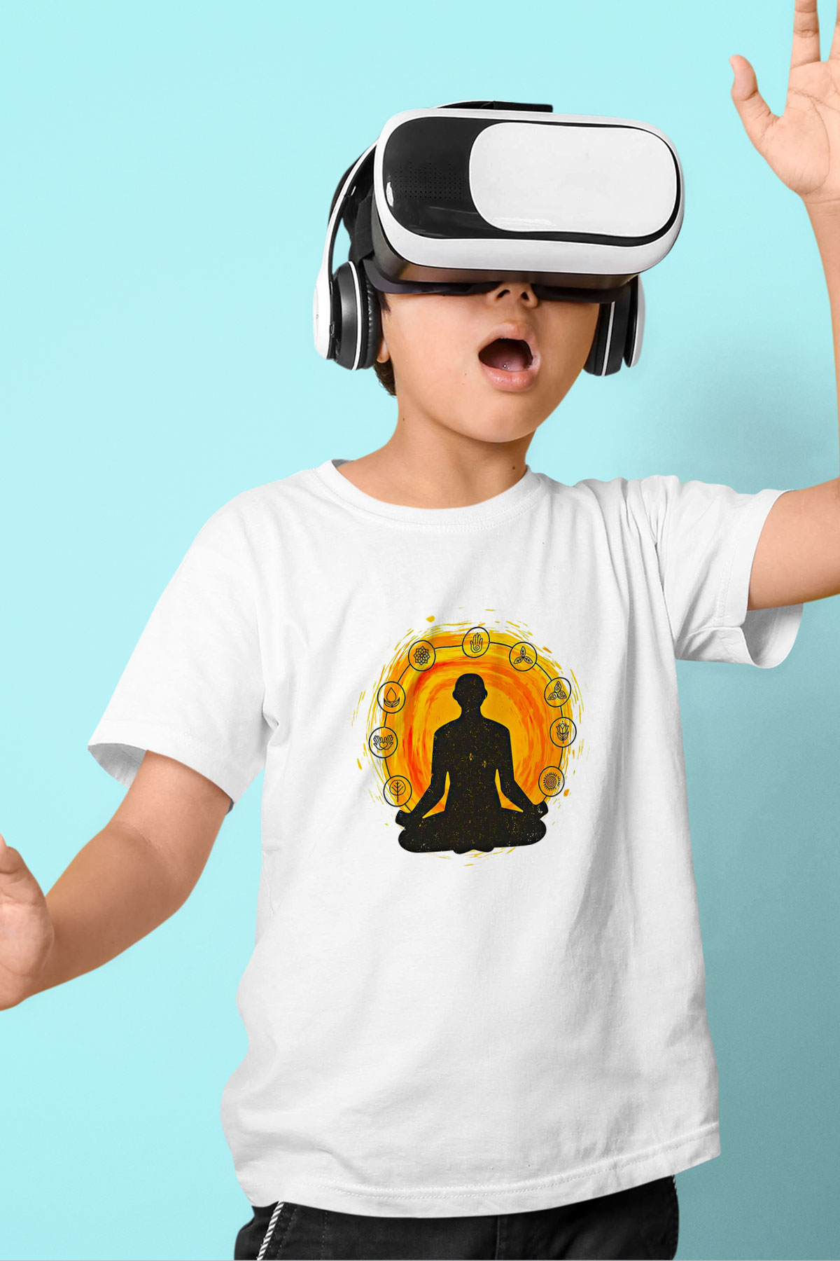 Yoga Baskılı Unisex Beyaz Çocuk Tişört - Tshirt