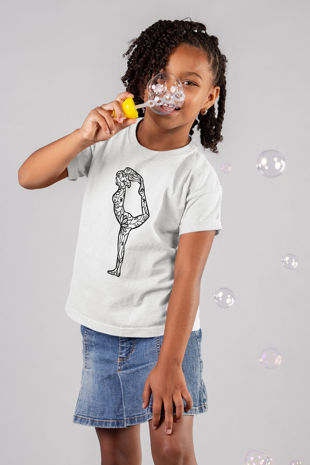 Yoga Baskılı Unisex Beyaz Çocuk Tişört - Tshirt