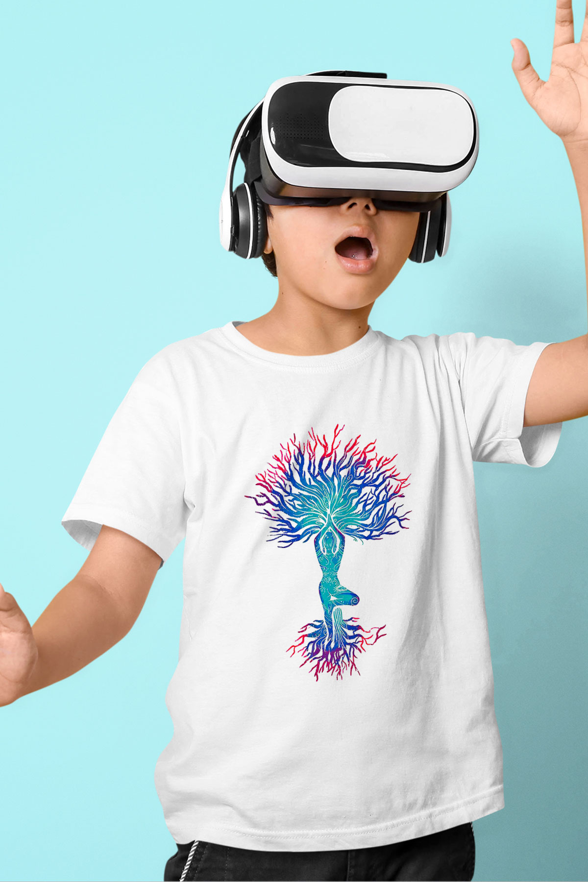 Yoga Baskılı Unisex Beyaz Çocuk Tişört - Tshirt
