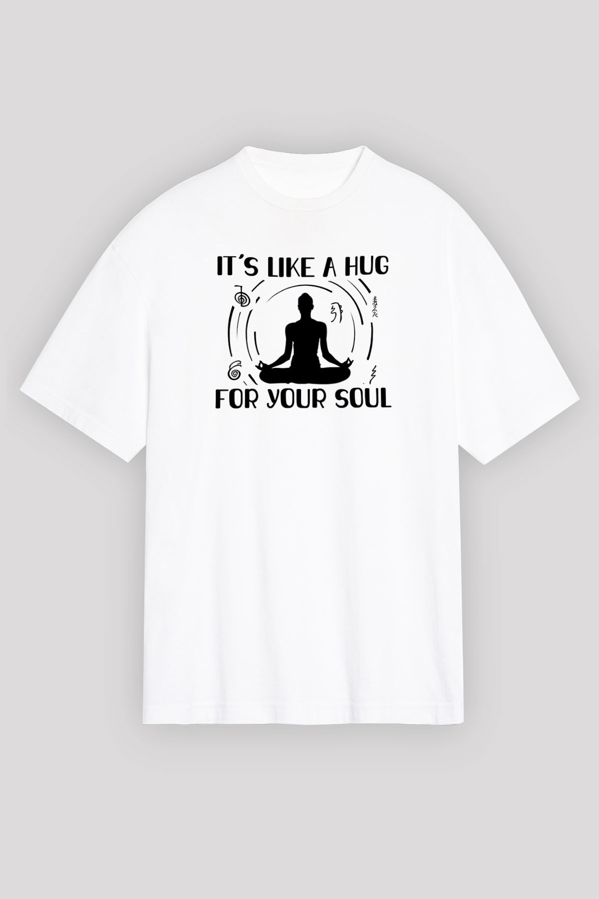 Yoga Baskılı Unisex Beyaz Oversize Tişört - Tshirt