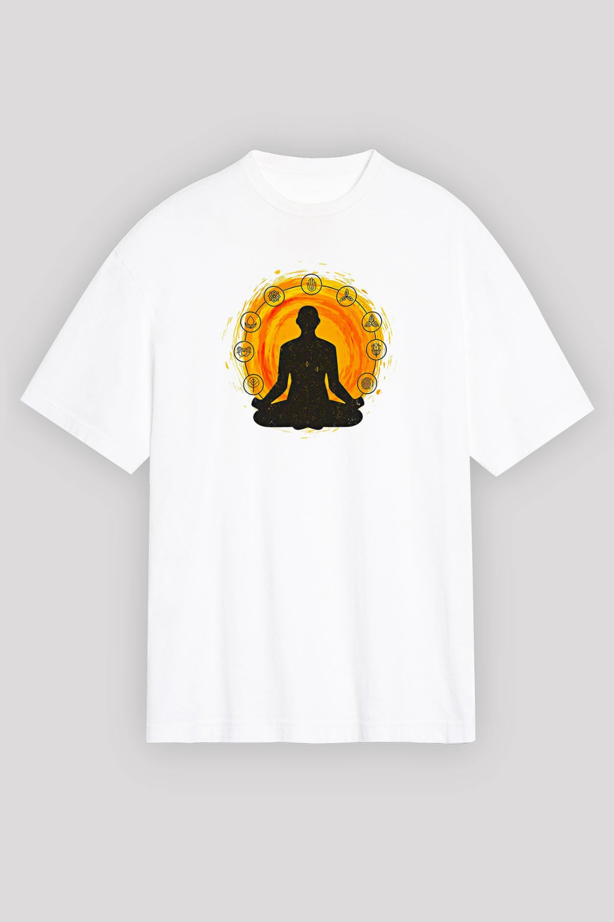 Yoga Baskılı Unisex Beyaz Oversize Tişört - Tshirt