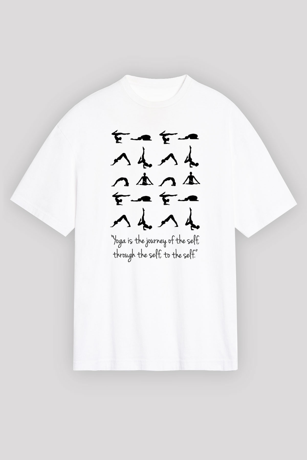 Yoga Baskılı Unisex Beyaz Oversize Tişört - Tshirt