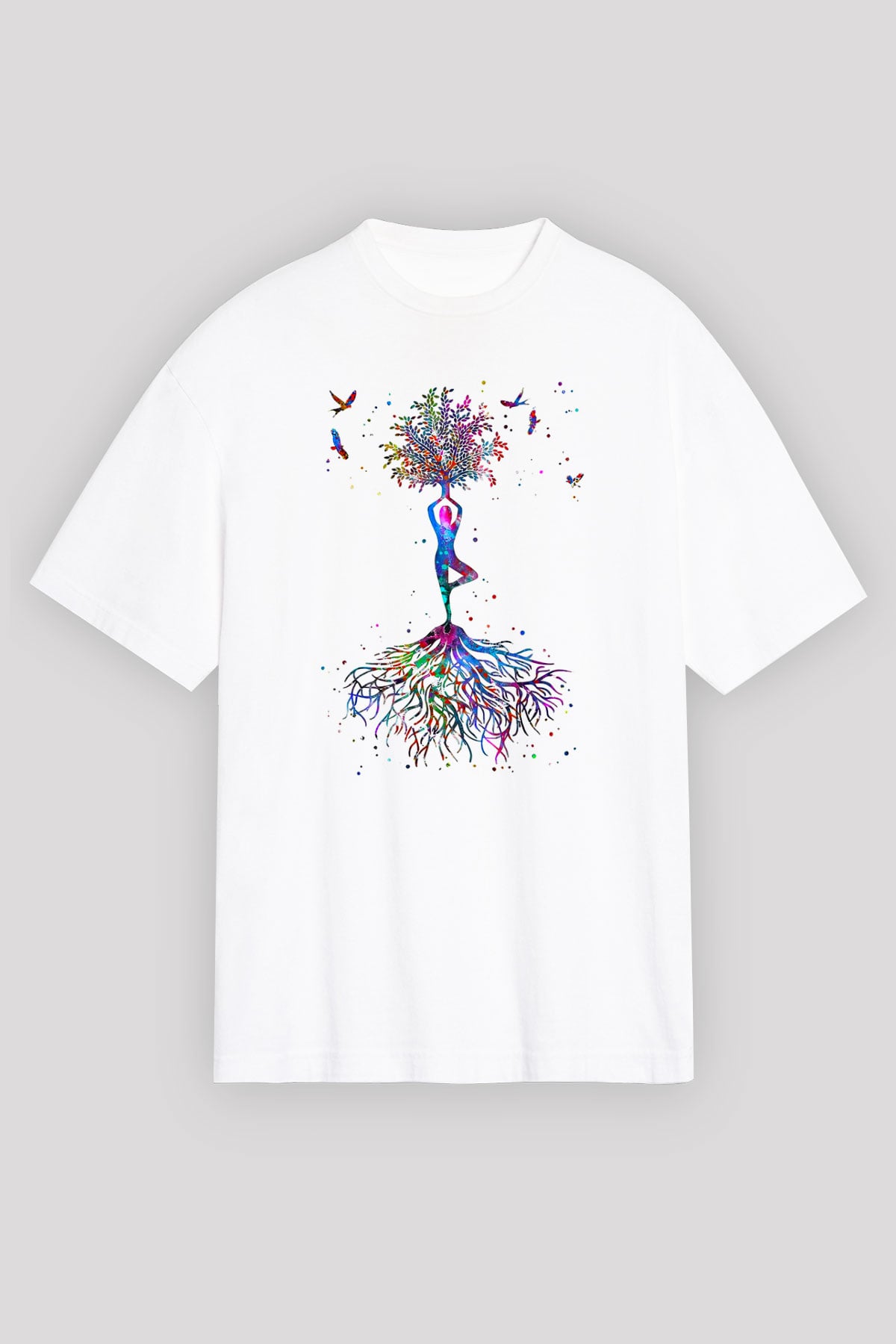 Yoga Baskılı Unisex Beyaz Oversize Tişört - Tshirt