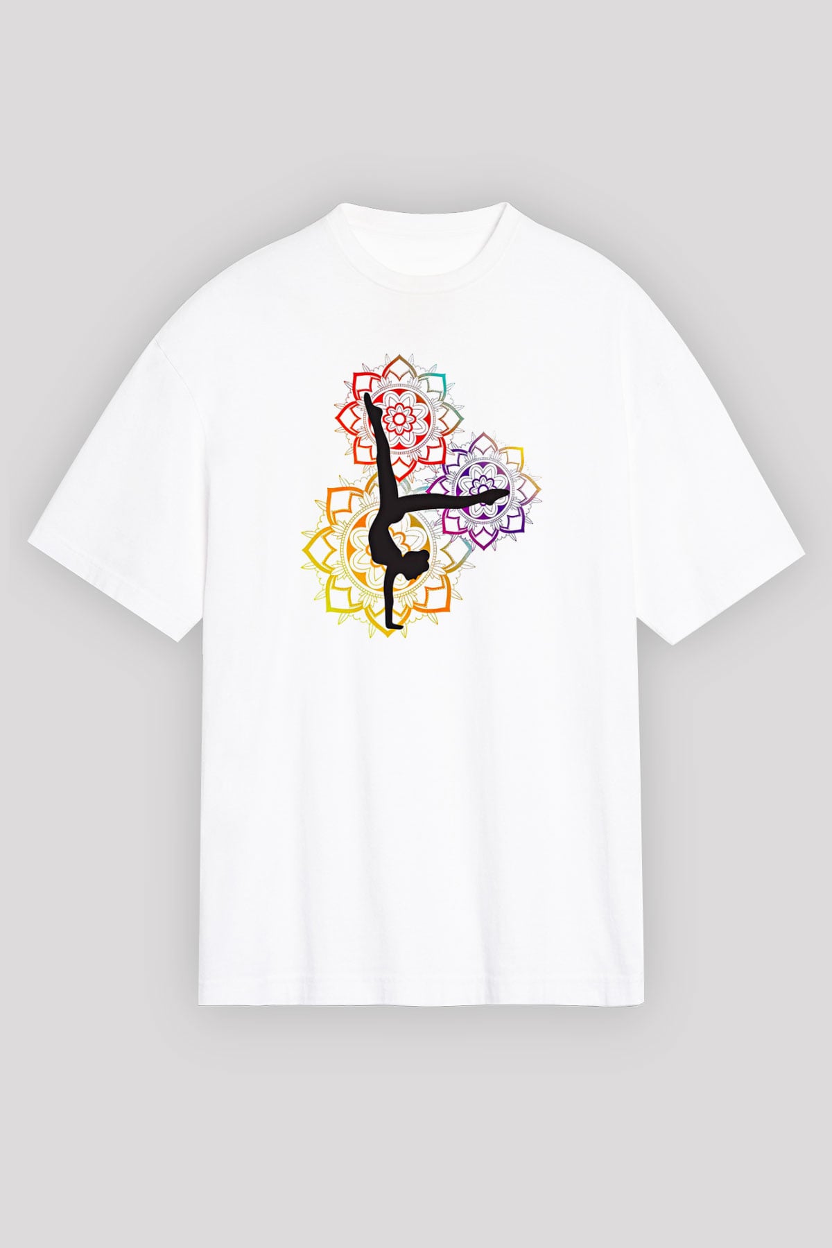 Yoga Baskılı Unisex Beyaz Oversize Tişört - Tshirt