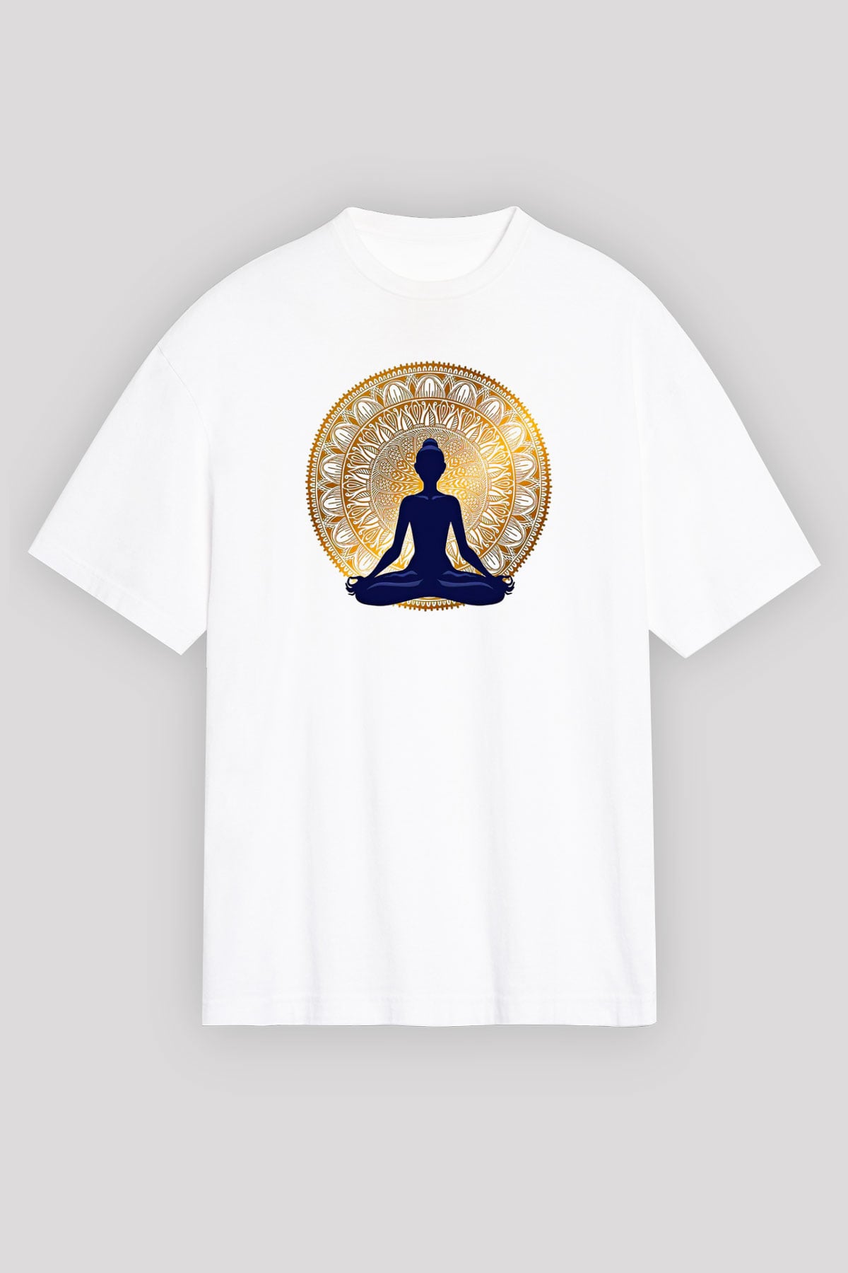 Yoga Baskılı Unisex Beyaz Oversize Tişört - Tshirt